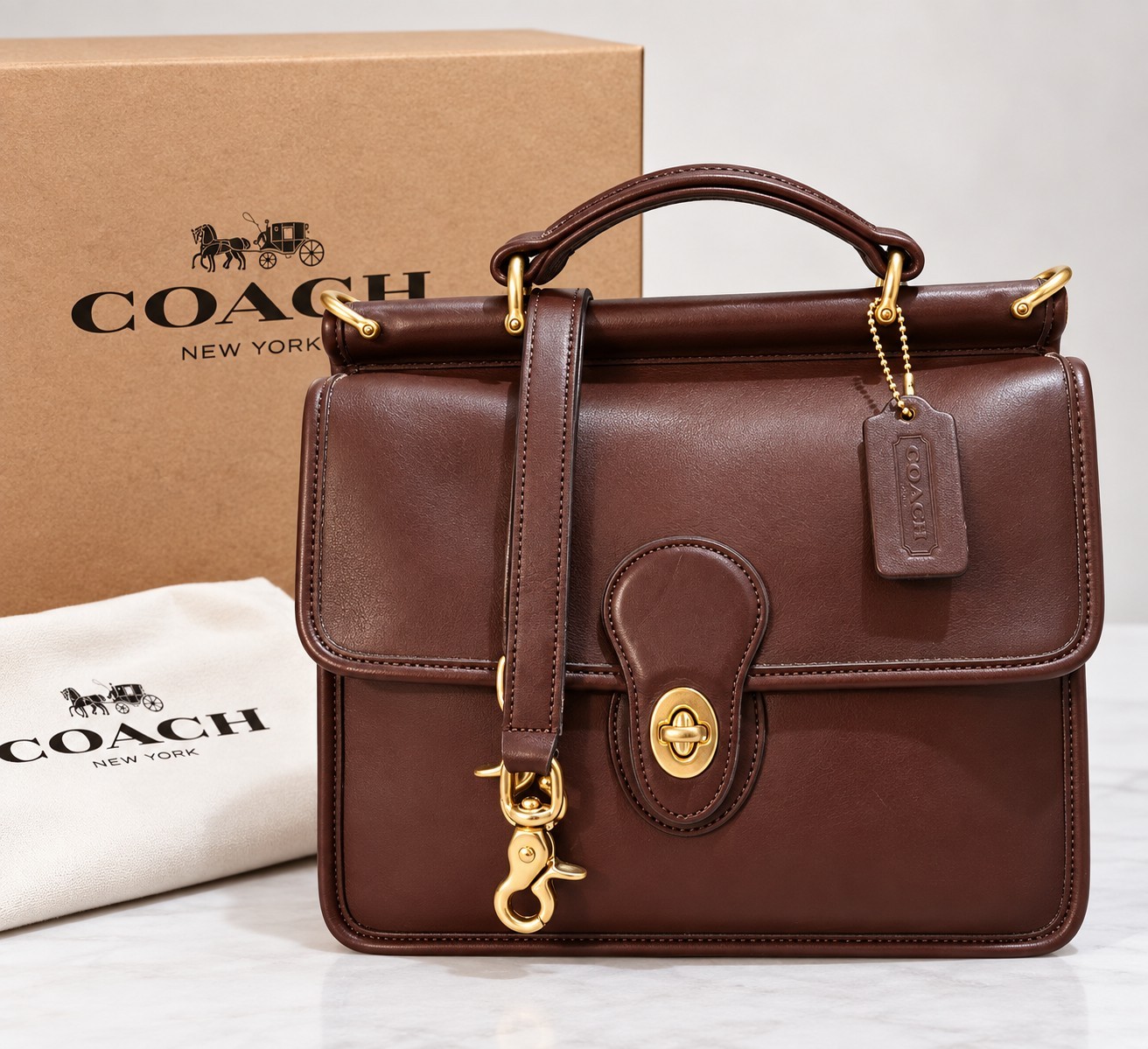 Vintage Coach Willis 9927 Mahogany Glove-tanned Leather Brass Hardware USA Made 
