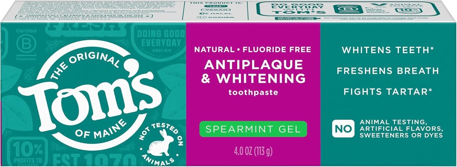3 Pack- Tom\'s of Maine Antiplaque and Whitening Toothpaste Gel, Spearmint, 4 oz 3 Pack- Tom\'s of Maine Antiplaque and Whitening Toothpaste Gel, Spearmint, 4 oz