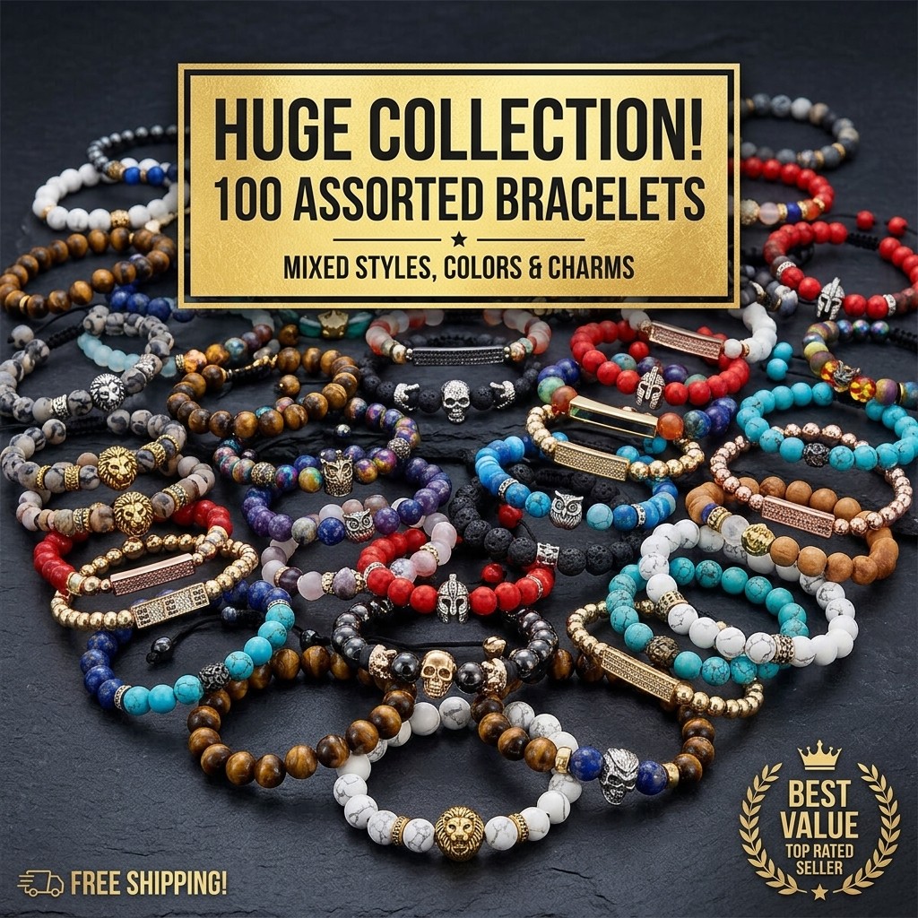 100 PCS Unisex Beaded Bracelets Bulk Mixed Natural Stone Charm Bracelet Jewelry