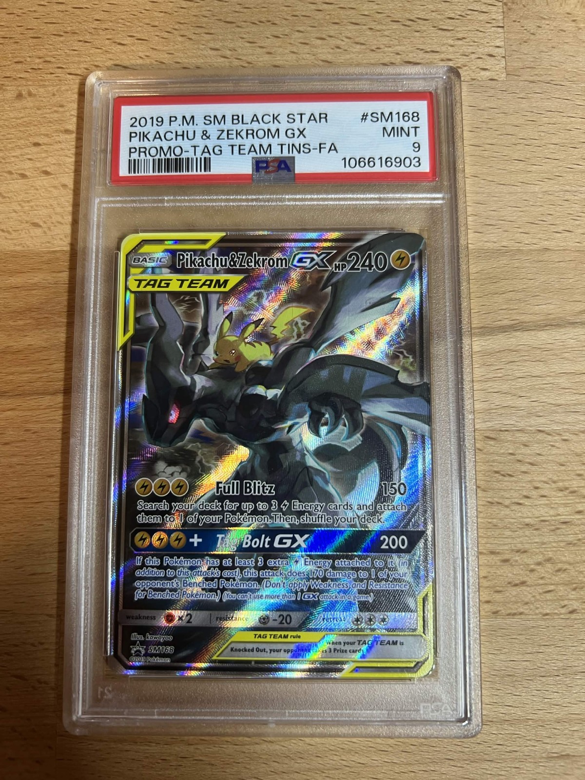 2019 POKEMON SM BLACK STAR PROMO #SM168 FULL ART/PIKACHU & ZEKROM GX PSA 9