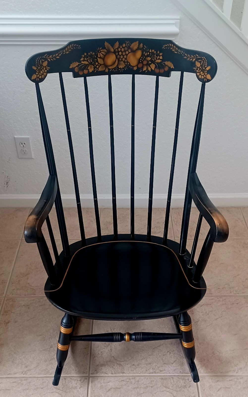 Vintage Nichols & Stone Hitchcock Black & Gold Rocking Chair Wooden. Vintage Nichols & Stone Hitchcock Black & Gold Rocking Chair Wooden.