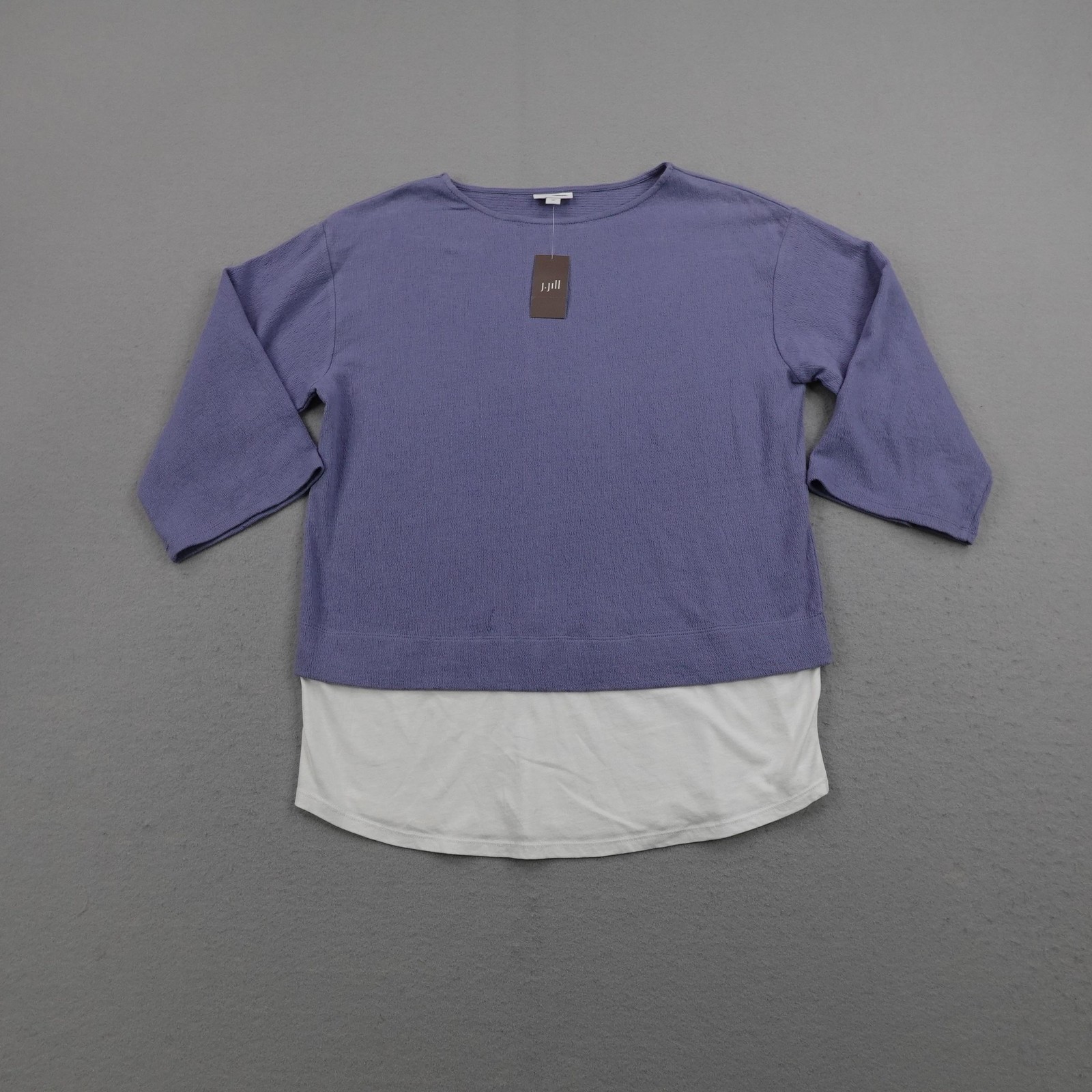 J Jill Shirt Womens XS Bluebell Blue White Layered Hem Tunic Top Pure Jill NEW