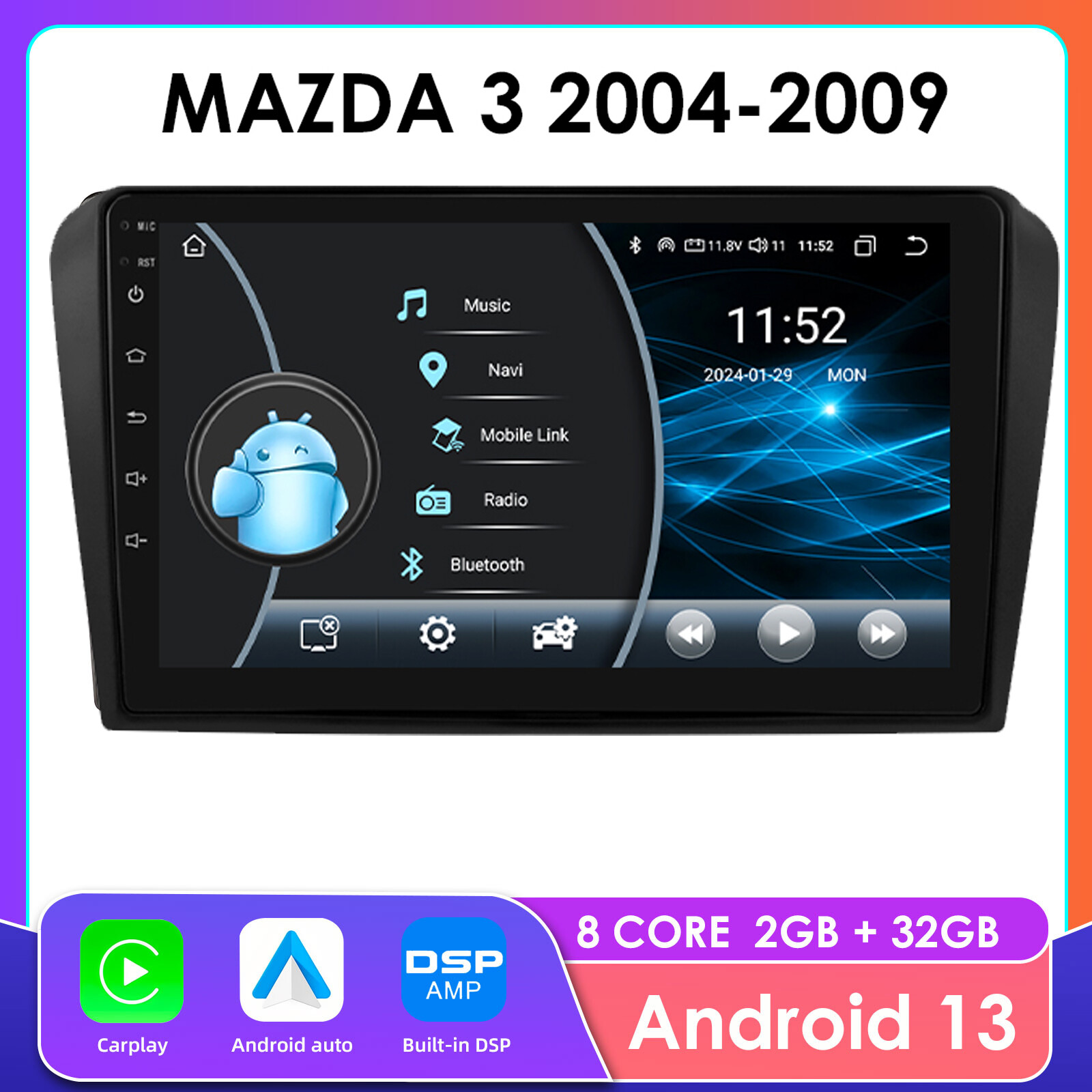 2+32GB 8Core For Mazda 3 2004-2009 Android Carplay Car Radio Stereo GPS NAVI BT