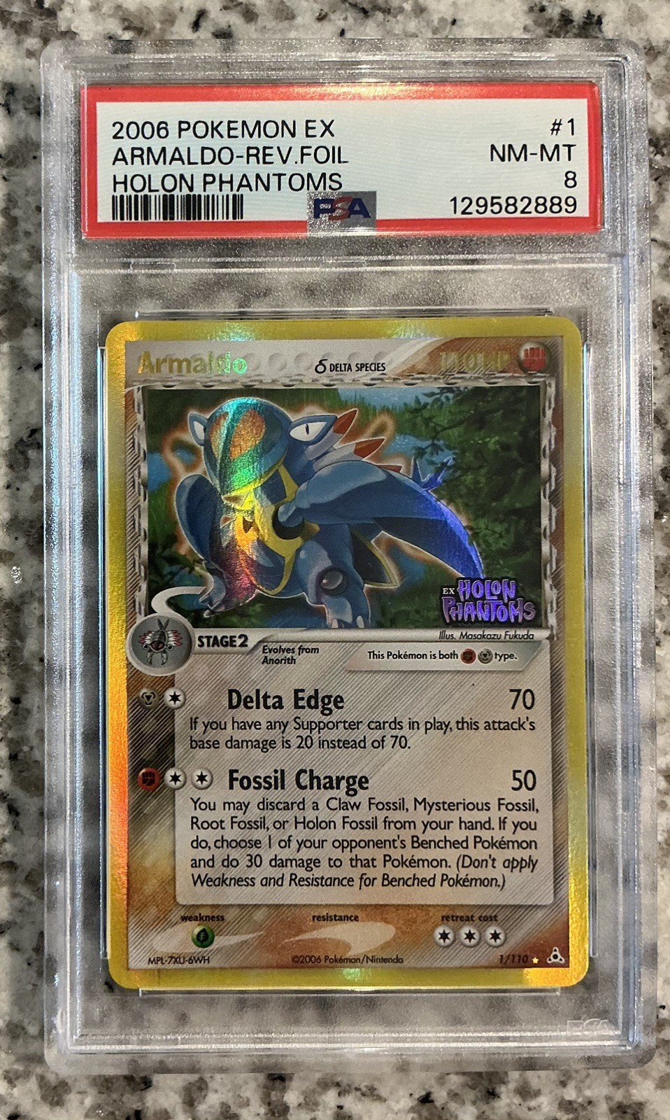 2005 Pokemon EX Holon Phantoms (Delta Species) ARMALDO - REV-FOIL PSA 8 1/110 