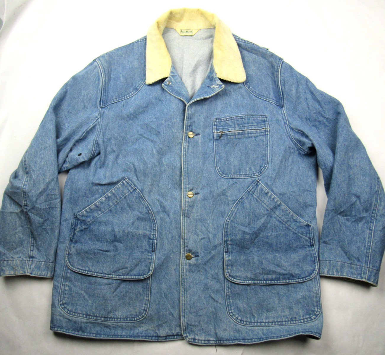 Vtg 1980s LL Bean Denim Barn Chore Coat Jacket Corduroy Trim Work Wear Unlined