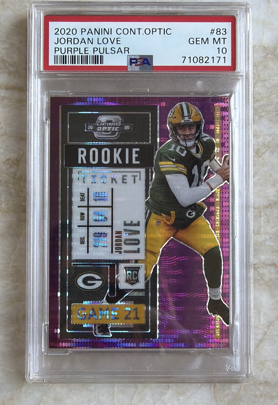 🔥🔥JORDAN LOVE ROOKIE /21 PSA 10🔥🔥2020 Panini Contenders Optic Ticket Purple