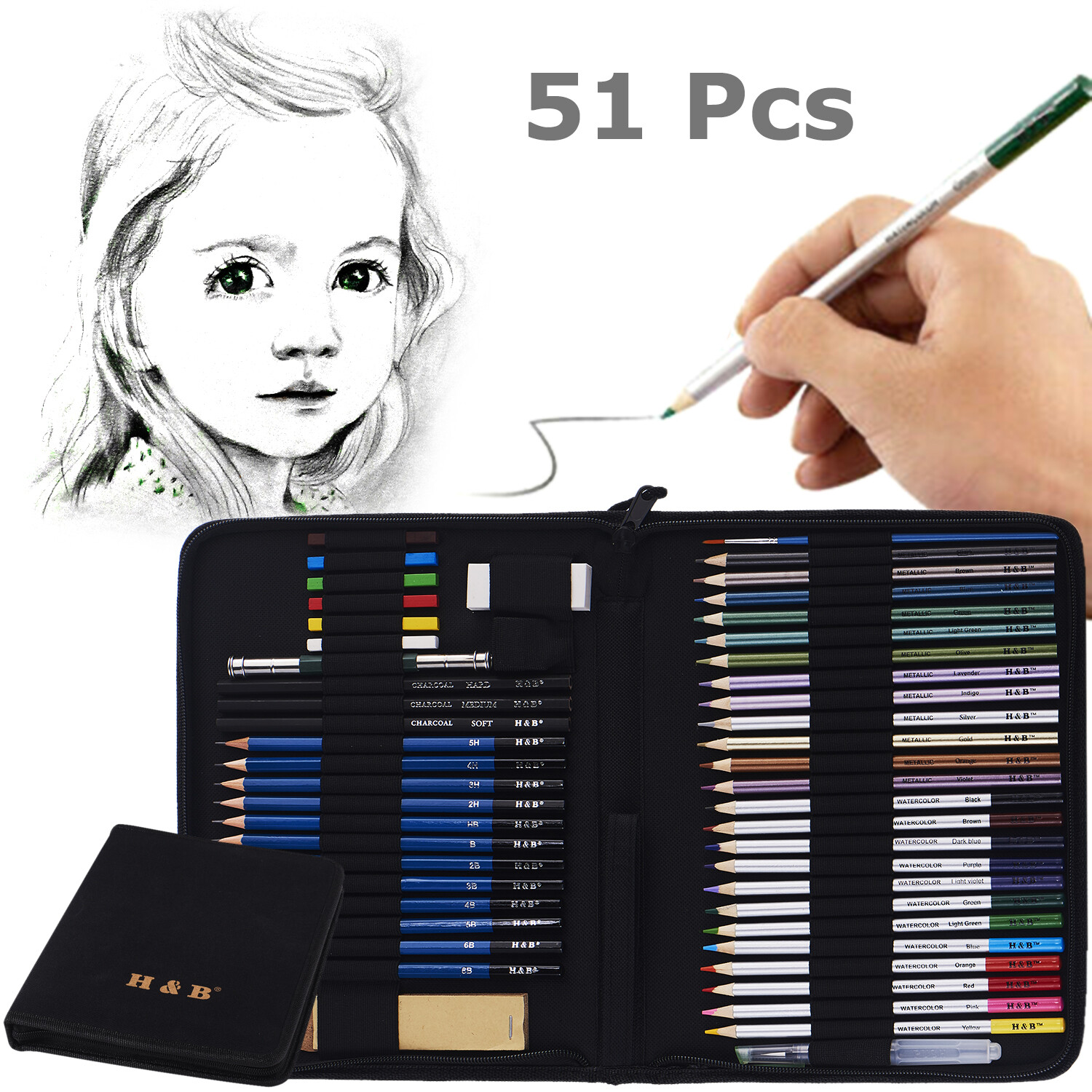 51pcs Professional Drawing Artist Kit Set Pencils and Sketch Charcoal Art & Bag 51pcs Professional Drawing Artist Kit Set Pencils and Sketch Charcoal Art & Bag