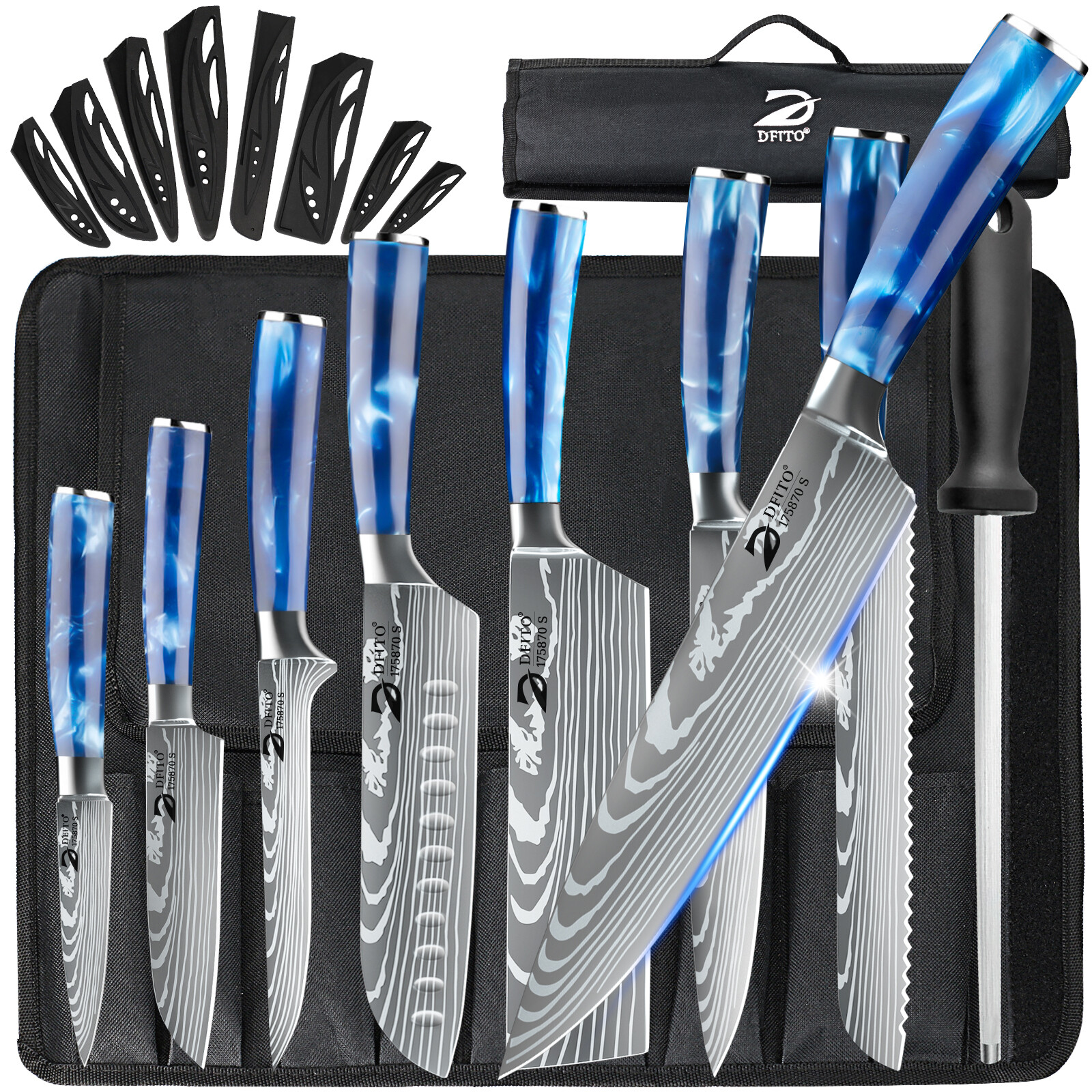 Professional Kitchen Knife Set Stainless Steel Damascus Chef Knife Cleaver 9PCS