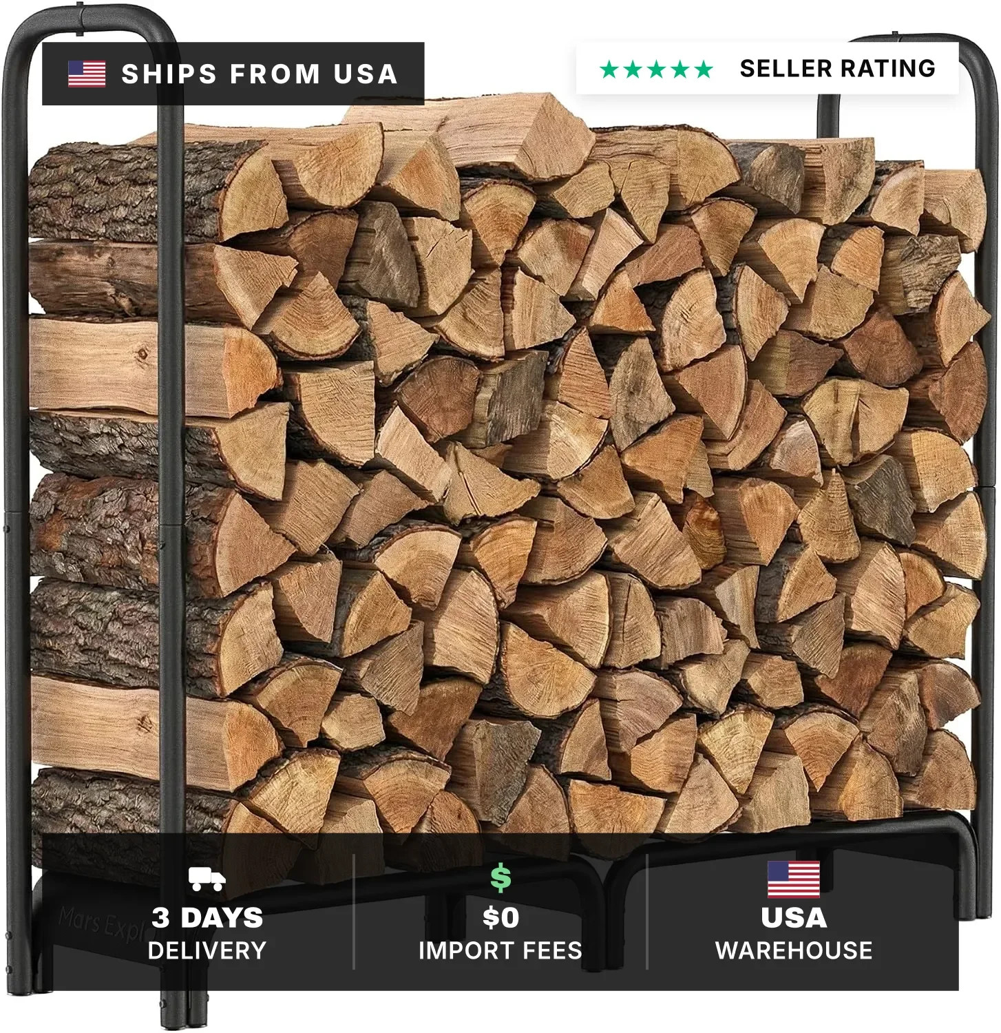 Firewood Rack，4ft Heavy Duty Fire Wood Storage Racks for Indoor Outdoor，Metal Lo