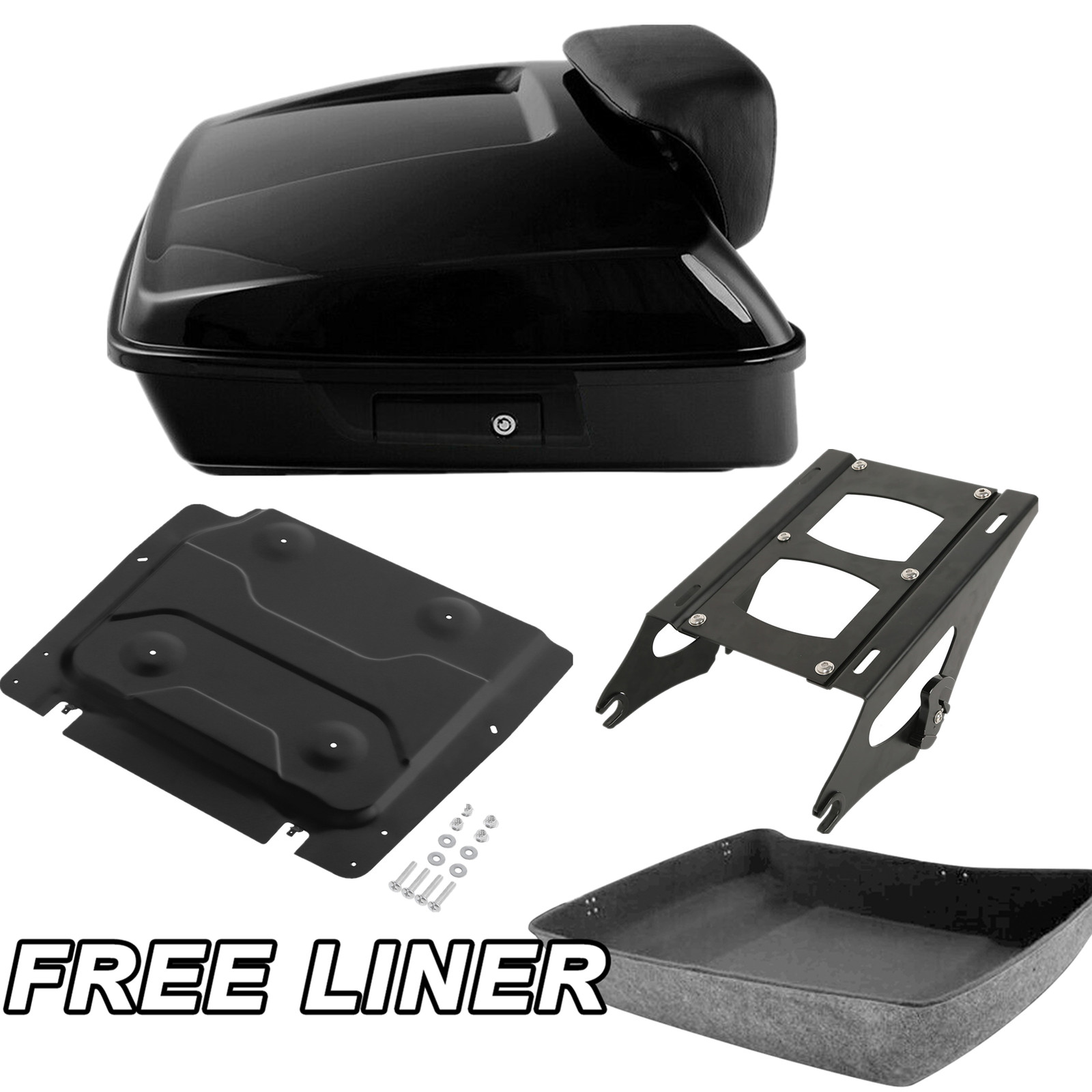 Black Chopped Trunk Backrest Mount Rack Plate For Harley Touring Models 2014-Up