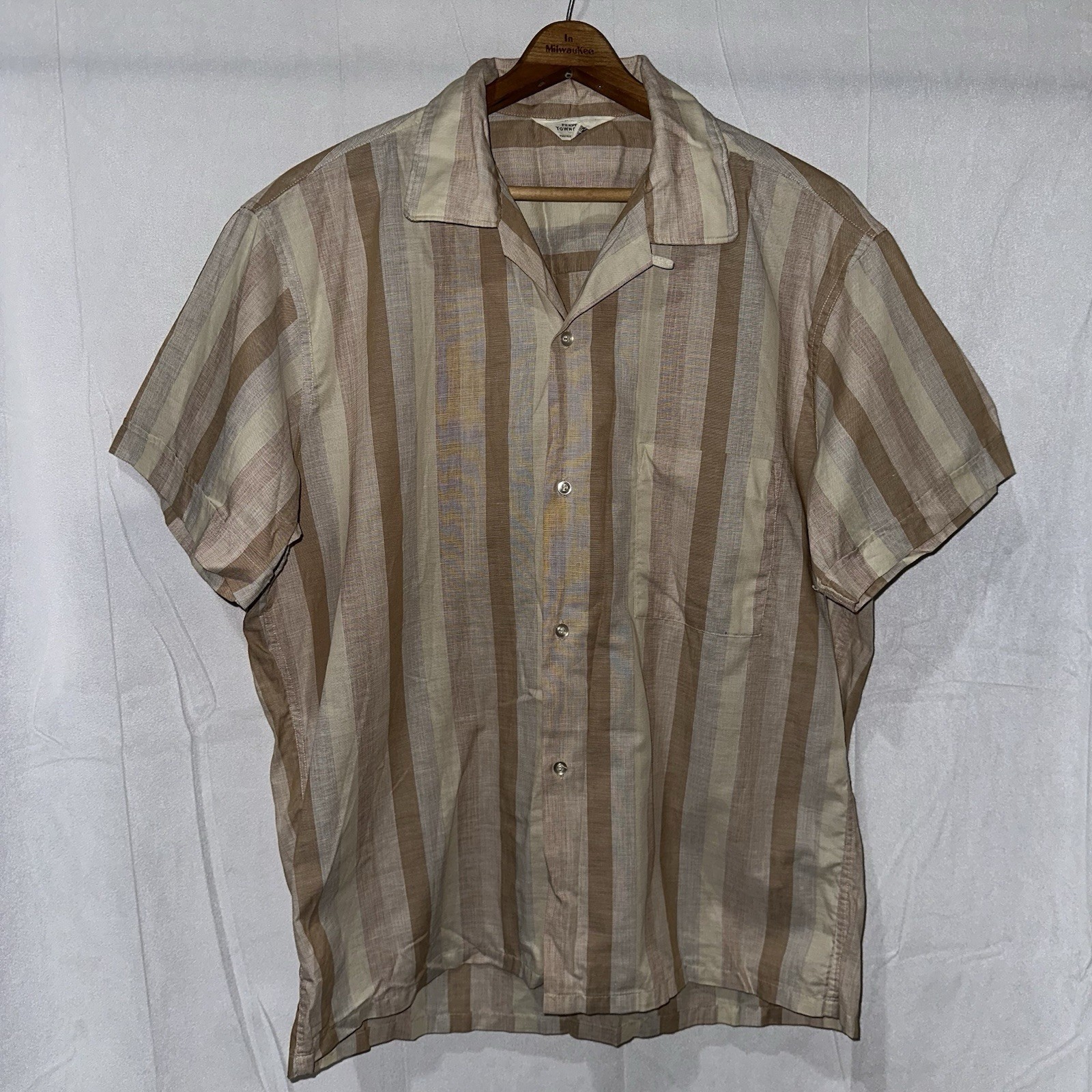 Vintage 50s Penneys Towncraft Button Up Short Sleeve Shirt Loop Collar Sz L 16 Vintage 50s Penneys Towncraft Button Up Short Sleeve Shirt Loop Collar Sz L 16