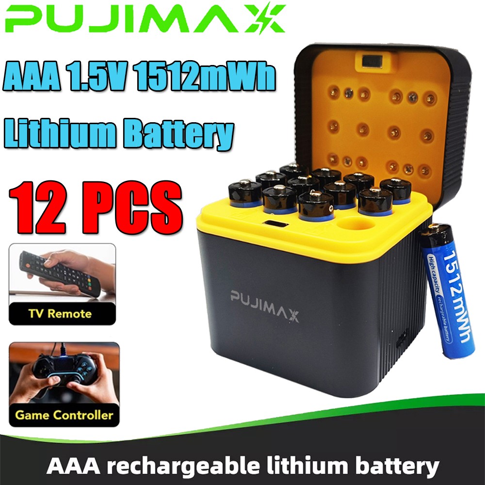 12PCS AAA 1512mWh 1.5V Rechargeable Lithium Battery with Fast Integrated Charger