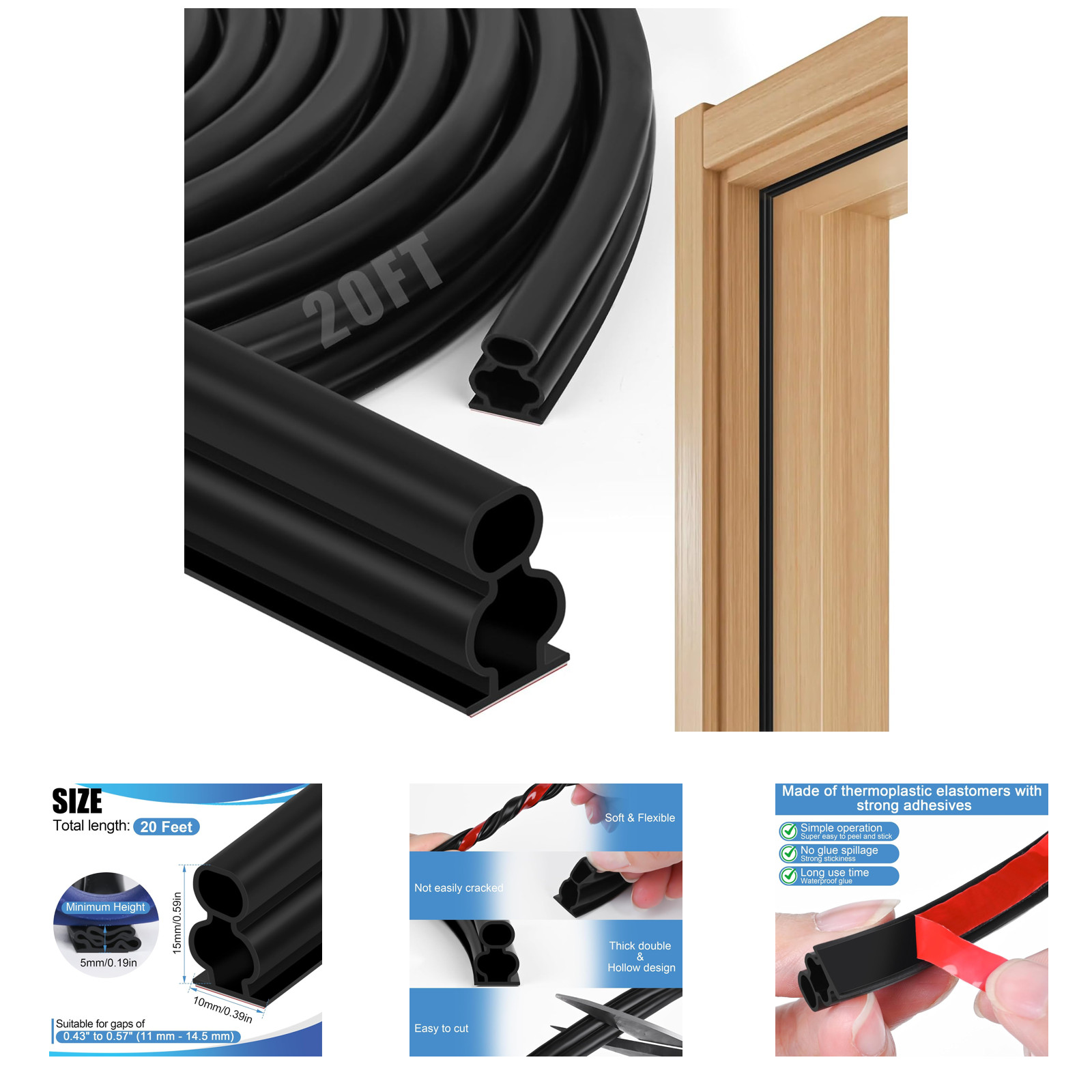 Rubber Weather Stripping Door Seal Self Adhesive D-Shape Insulation Gasket Black