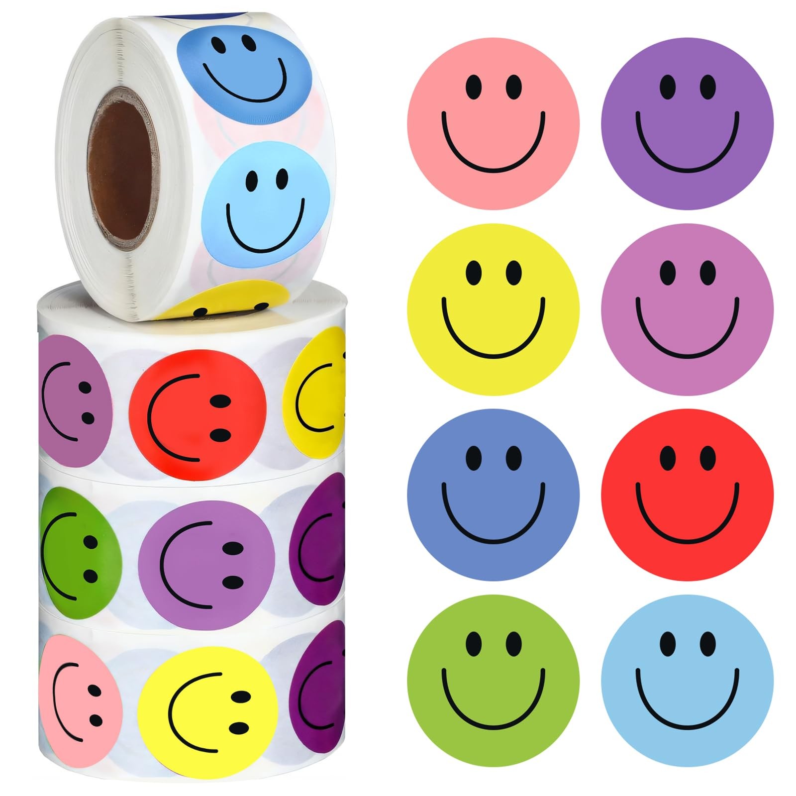2000Pcs Smiley Face Stickers - 4 Rolls Happy Face Stickers Cute Small Reward Sti