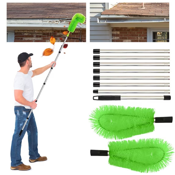 Gutter Cleaning Brush with 8-Piece Telescopic Pole 10 FT Extendable Roof Cleaner