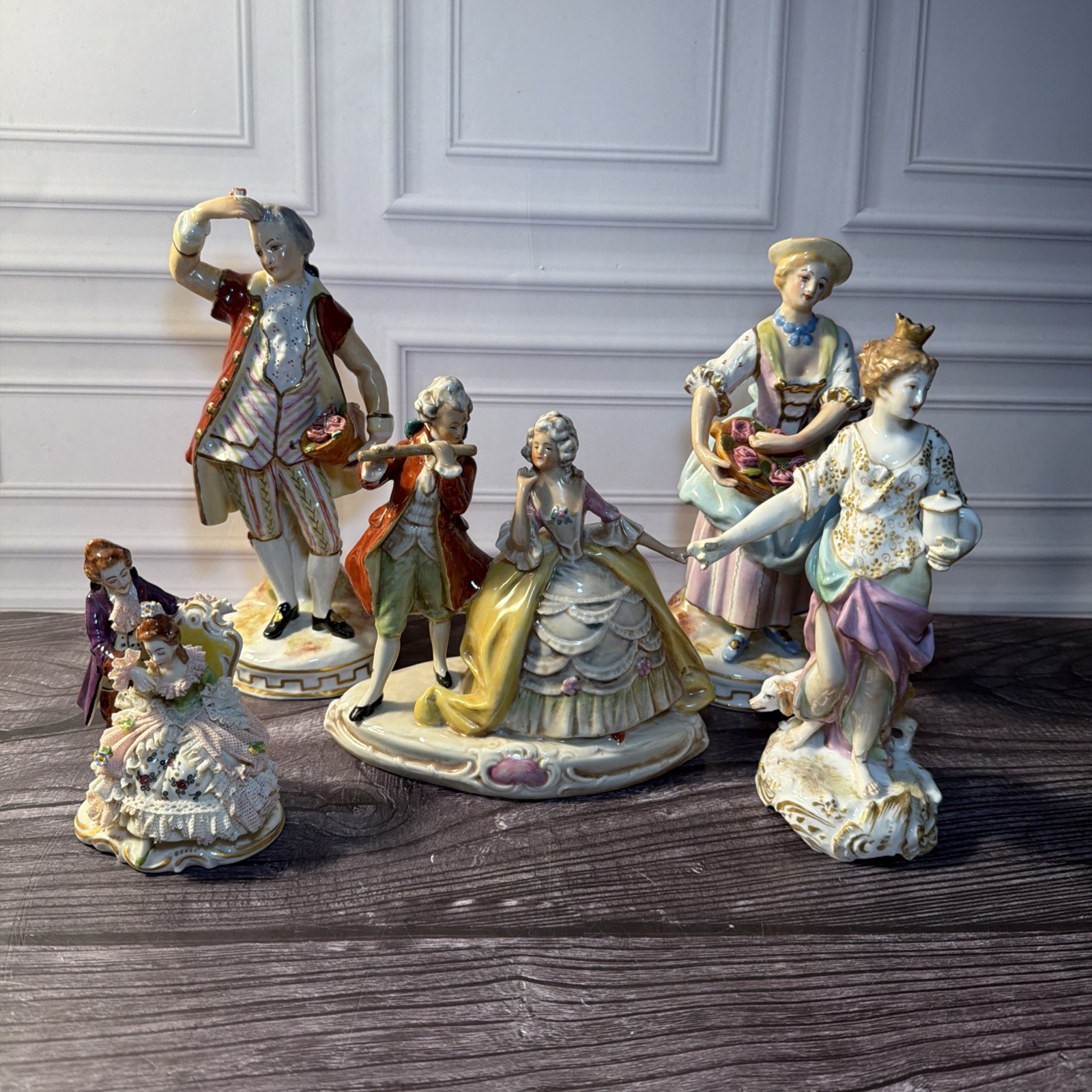 Vintage Porcelain Figurines Lot 5 Victorian Colonial Courting Couples Set