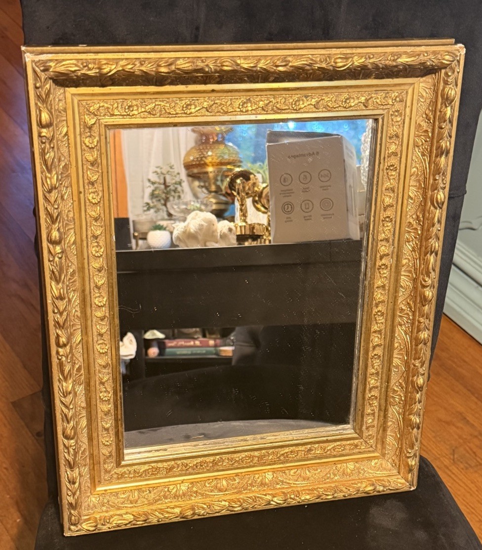 Antique 19th Century Giltwood Frame Gold Floral Hanging Wall Mirror 16x13in Antique 19th Century Giltwood Frame Gold Floral Hanging Wall Mirror 16x13in