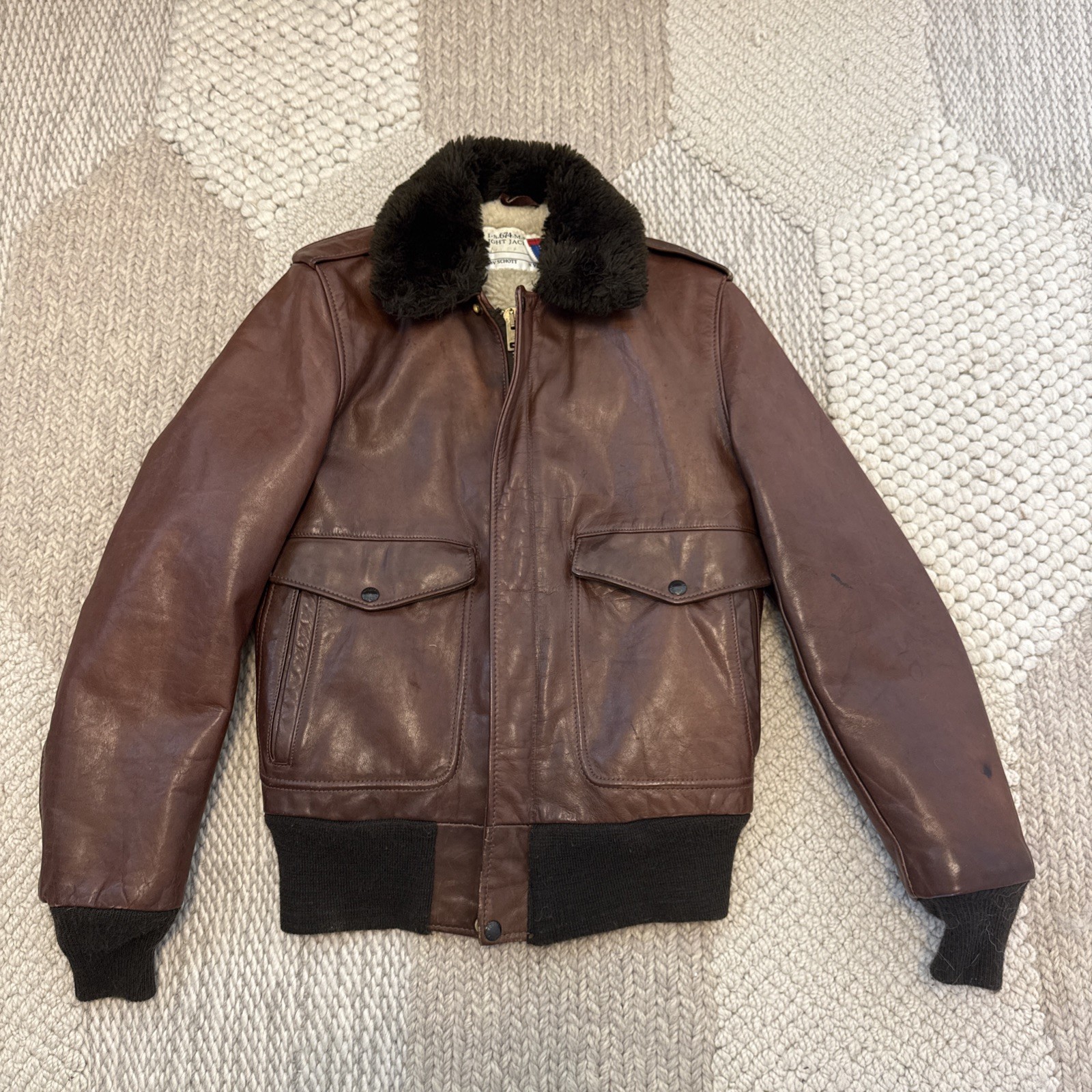 RARE Vintage Schott S 36 Tobacco Leather USA RRL WWII 674 Flight Jacket
