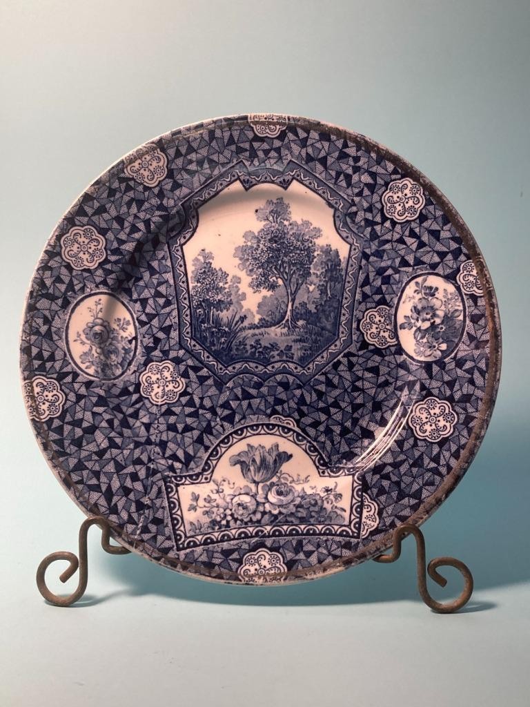 ANTIQUE ROYAL BONN \'FLAMAND\' BLUE SILAUN PATTERN CAMEO SCENIC PLATE SIGNED