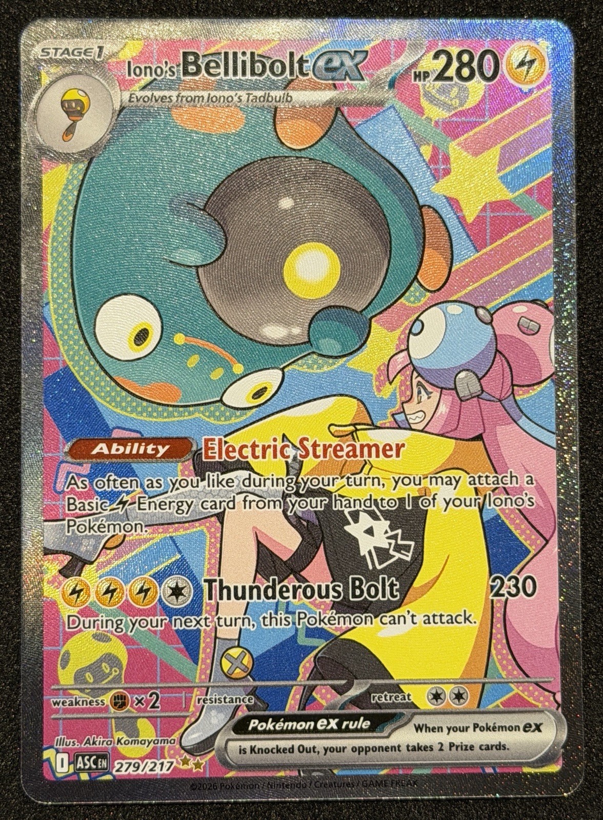 Pokémon TCG Iono's Bellibolt EX 279/217 ME: Ascended Heroes SIR Holo Near Mint Pokémon TCG Iono's Bellibolt EX 279/217 ME: Ascended Heroes SIR Holo Near Mint