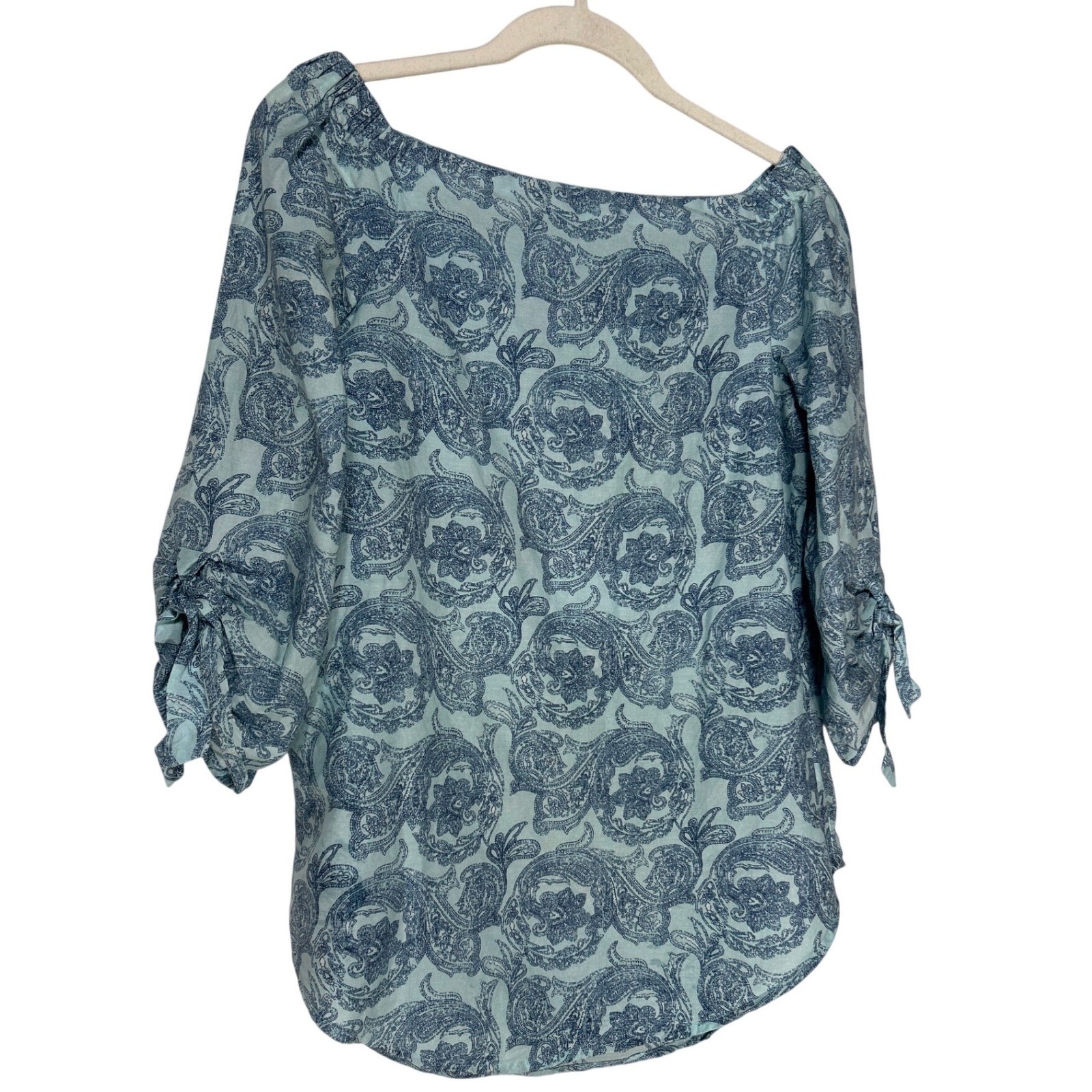 J. McLaughlin Natasha Silk Blend Tie Sleeve Top Blue Paisley Size XS Retail $168