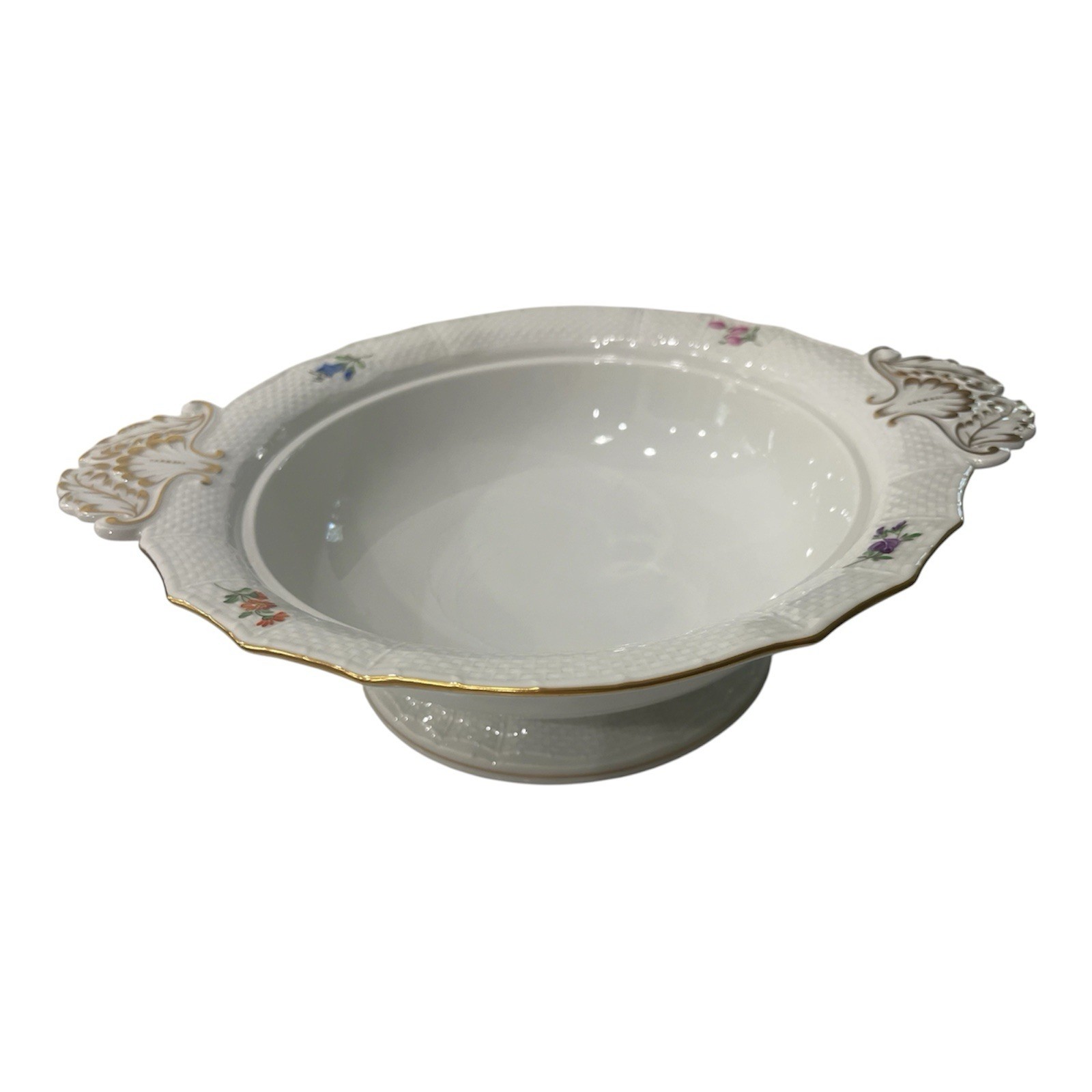 Meissen Scattered Flowers Centerpiece Elevated Bowl CHIPPED and CRACKED