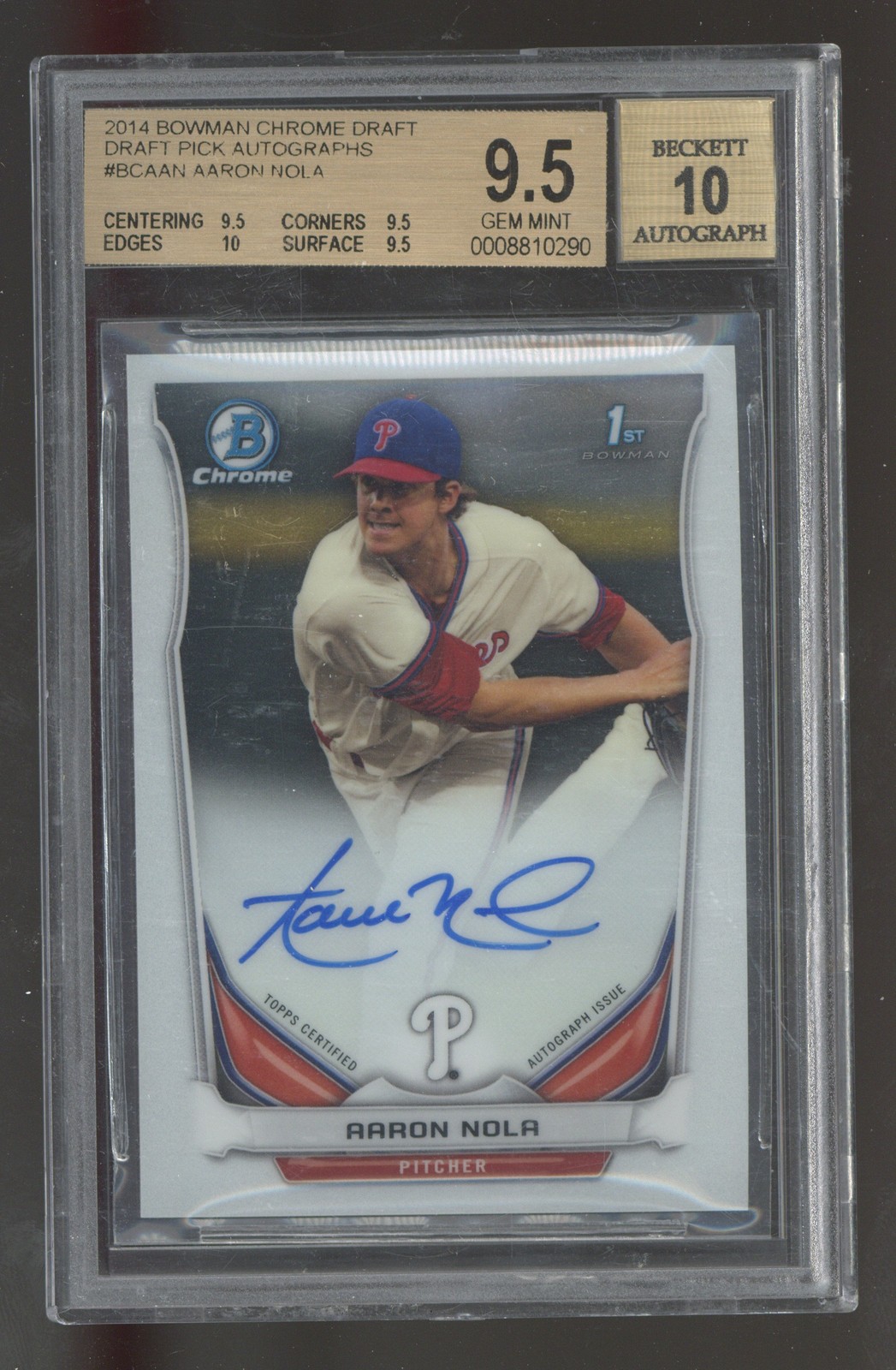2014 Bowman Draft #BCA-AN Aaron Nola Chrome Draft Pick Auto ROOKIE RC BGS 9.5
