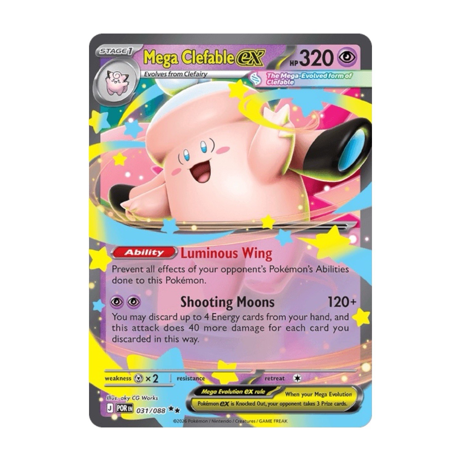 Pokémon Holo Mega Clefable ex 031/088 Double Rare Perfect Order Near Mint Pokémon Holo Mega Clefable ex 031/088 Double Rare Perfect Order Near Mint