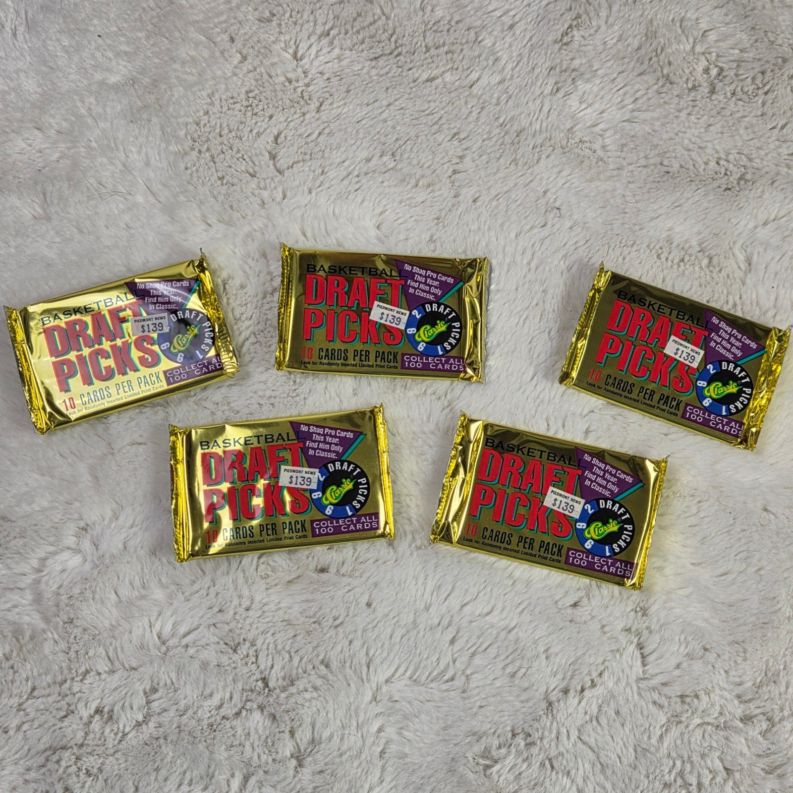 Lot of 5 1992 Classic Basketball Draft Picks Sealed Shaq Rookie Year