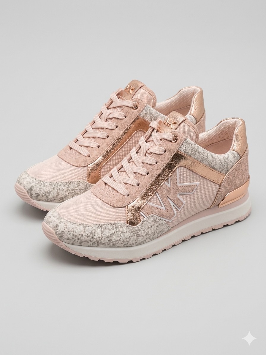 Michael Kors Maddy Two-Tone Logo and Mesh Trainer Sneakers Powder Blush