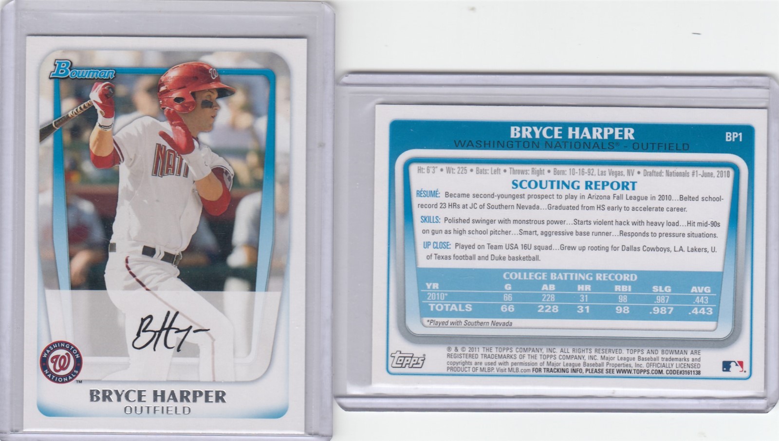 2011 Bryce Harper Bowman Prospects ROOKIE CARD #1 - Philadelphia Phillies RC QTY 2011 Bryce Harper Bowman Prospects ROOKIE CARD #1 - Philadelphia Phillies RC QTY