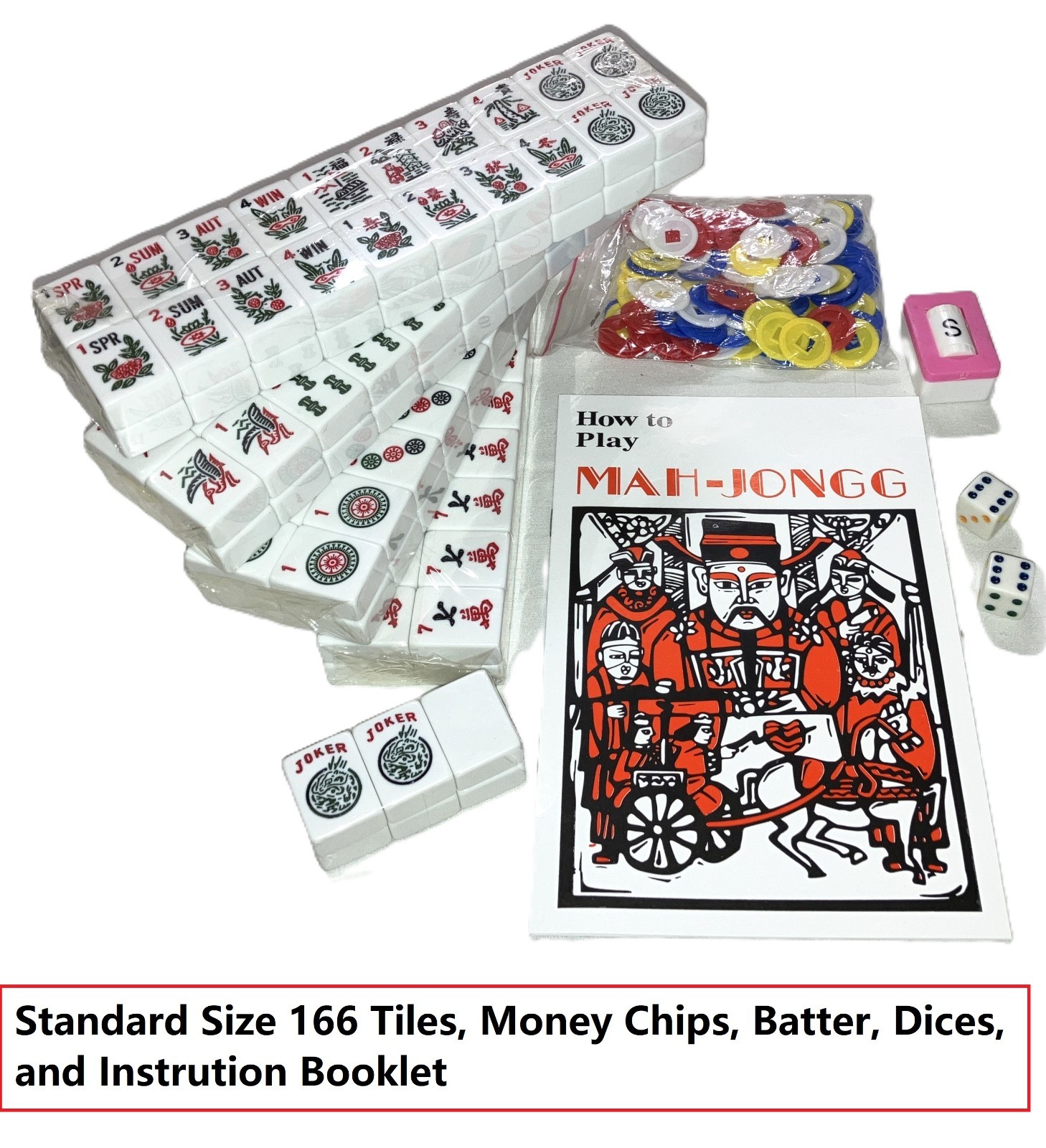 Mahjong American Western Mahjongg Standard Size White 166 Tiles only Engraved
