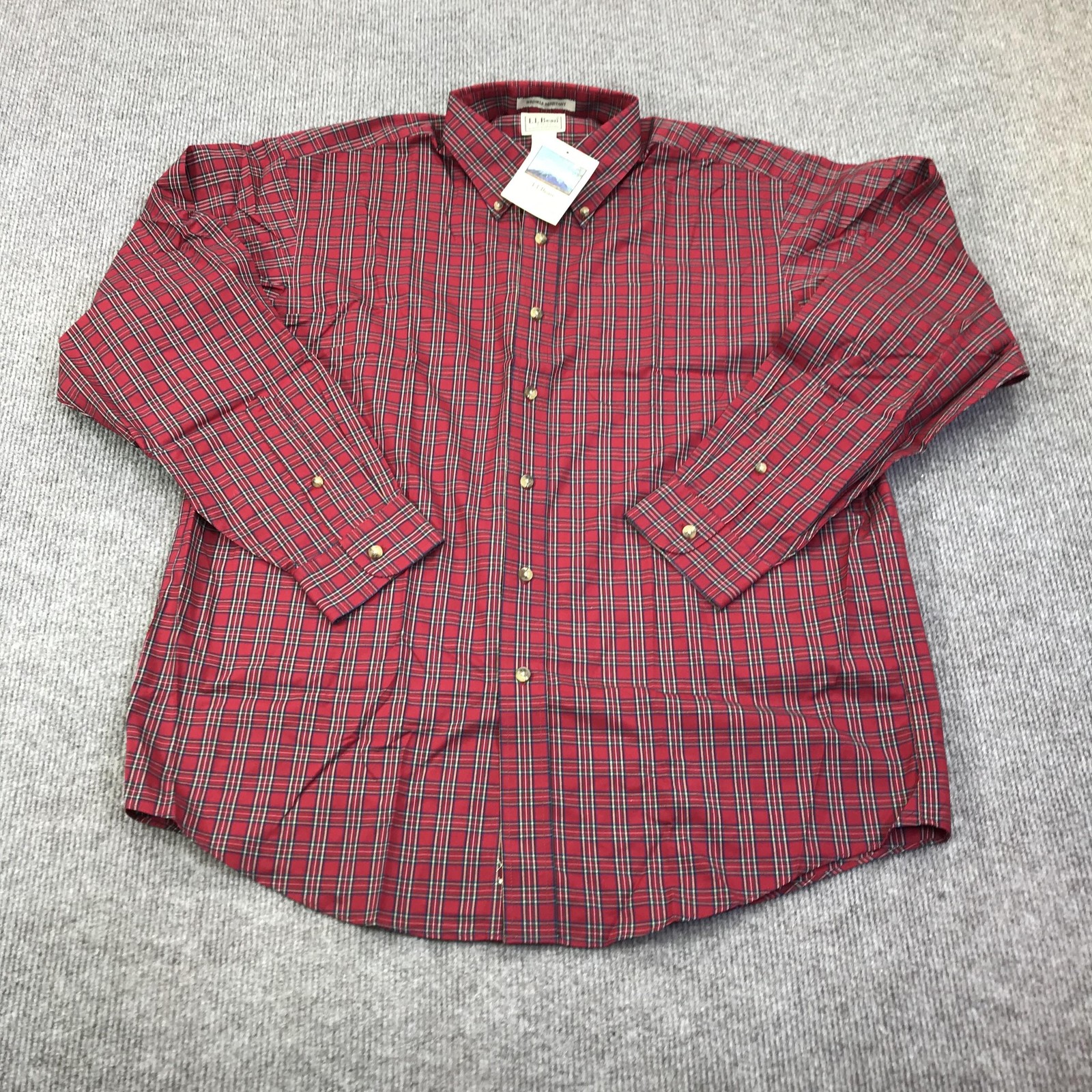 NEW L.L. Bean Shirt Mens Large Red Plaid Long Sleeve Button-Down Cotton Casual