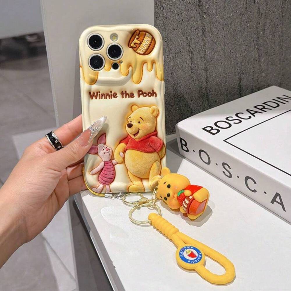 Cute Disney Winnie The Pooh Phone Case with Matching Charm - Stylish TPU Design