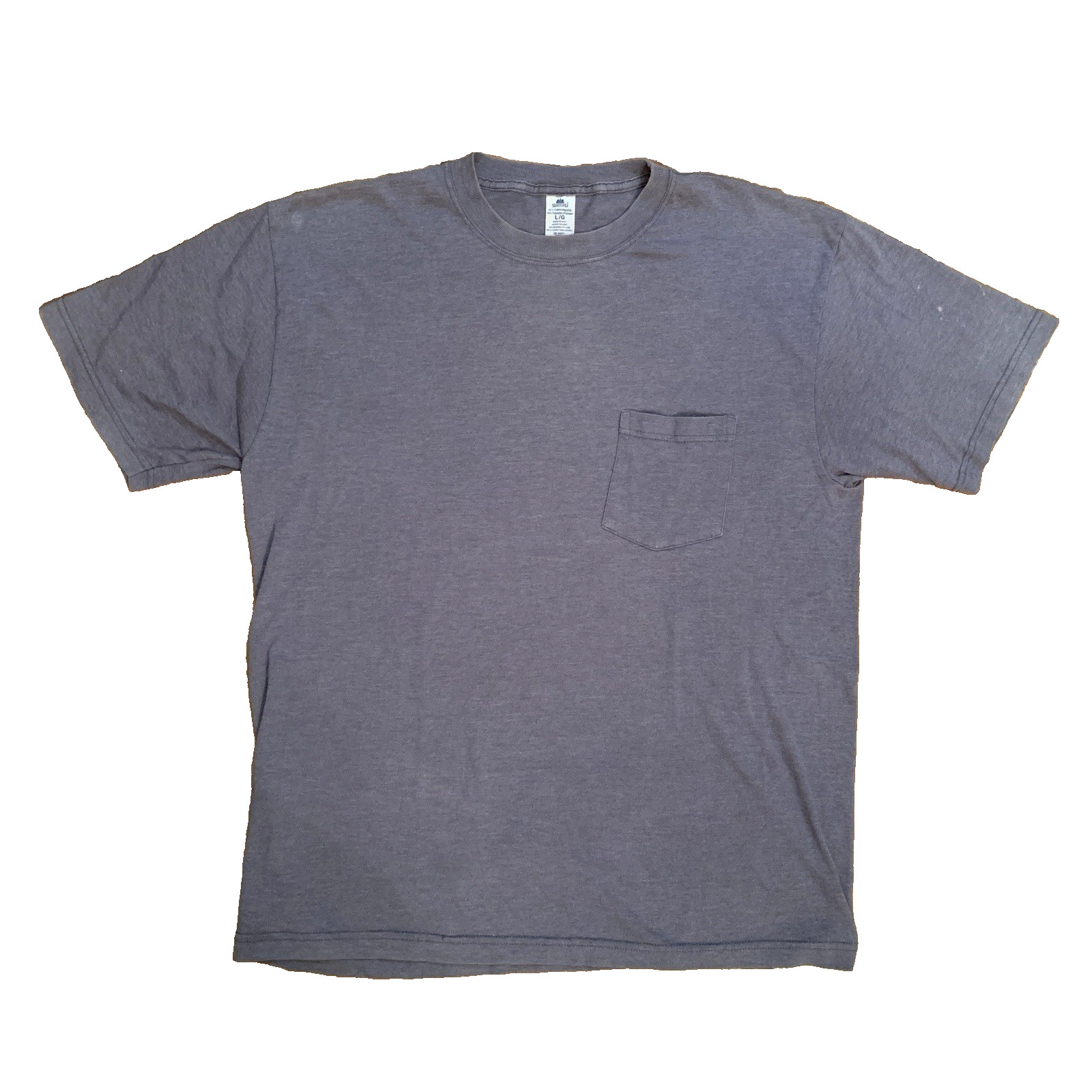 Vtg Distressed Pocket T-Shirt Worn Sun Faded Grunge Burnout Heather Blue Tee L