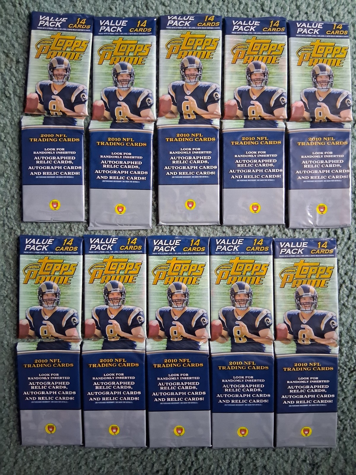 (10)2010 TOPPS PRIME FOOTBALL 14-CARD JUMBO VALUE RACK PACK LOT, RC's, AUTO??
