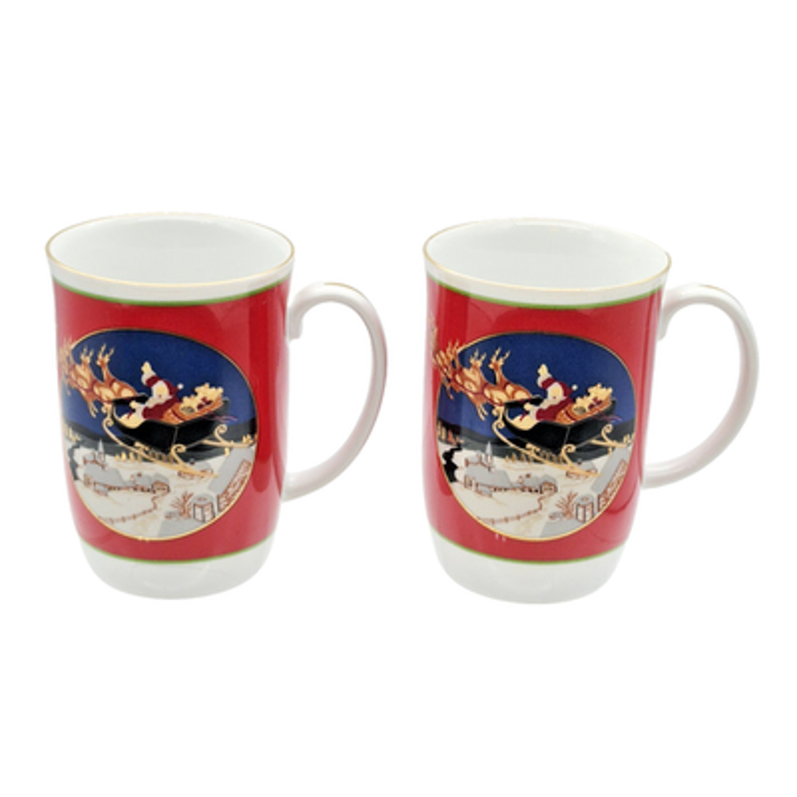 Vintage Otagiri Gibson Greetings Christmas Mugs Set of 2 Santa\'s Sleigh Japan