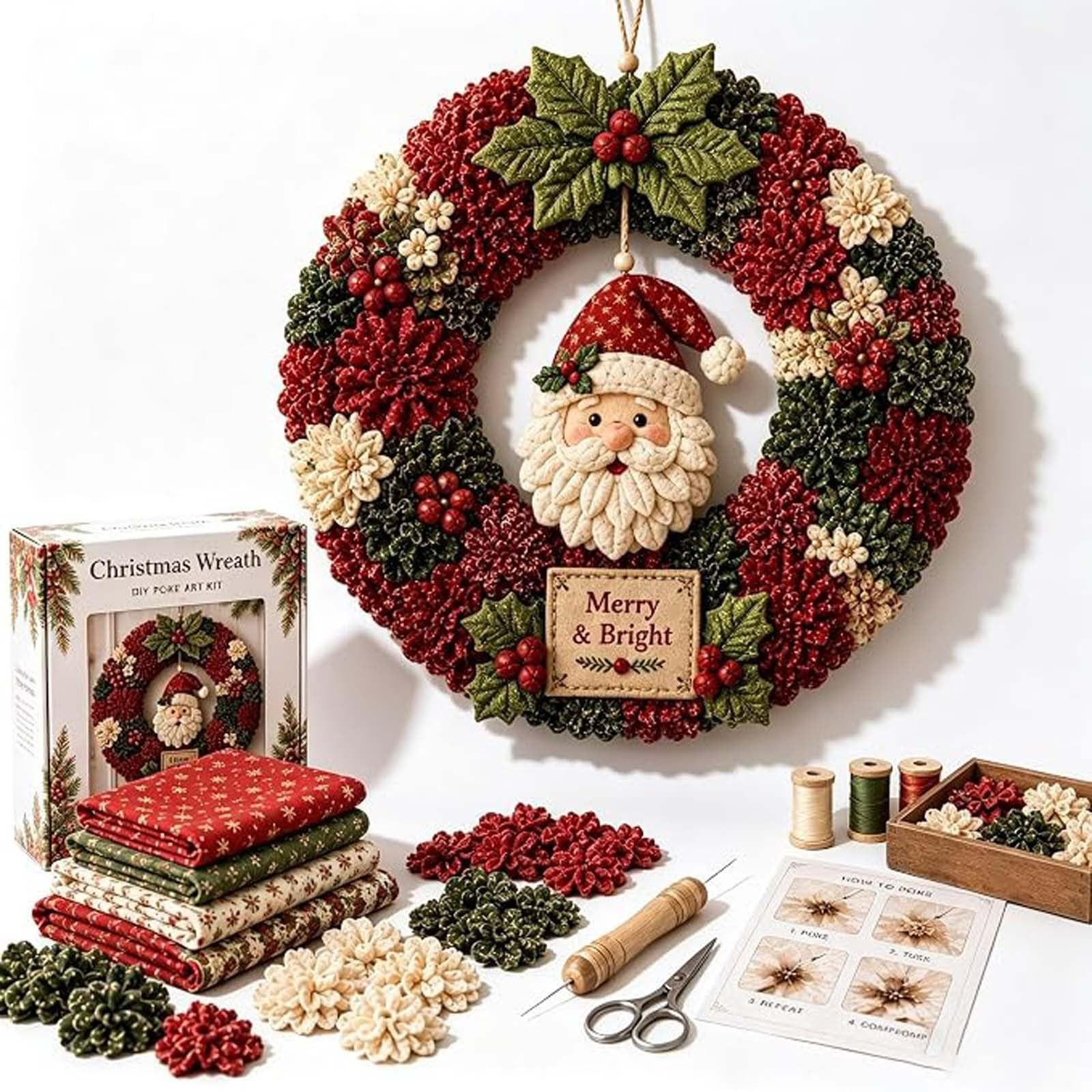 3D Fabric Poke Wreath DIY Kit, Christmas Wreath DIY Kits for Adults