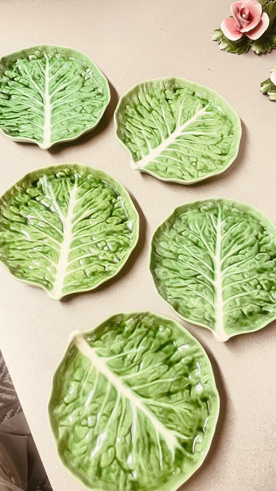 Lot Of 5Bordallo Pinheiro (Portugal) Cabbage Leaf 7.5” Salad/Dessert Plate VTG