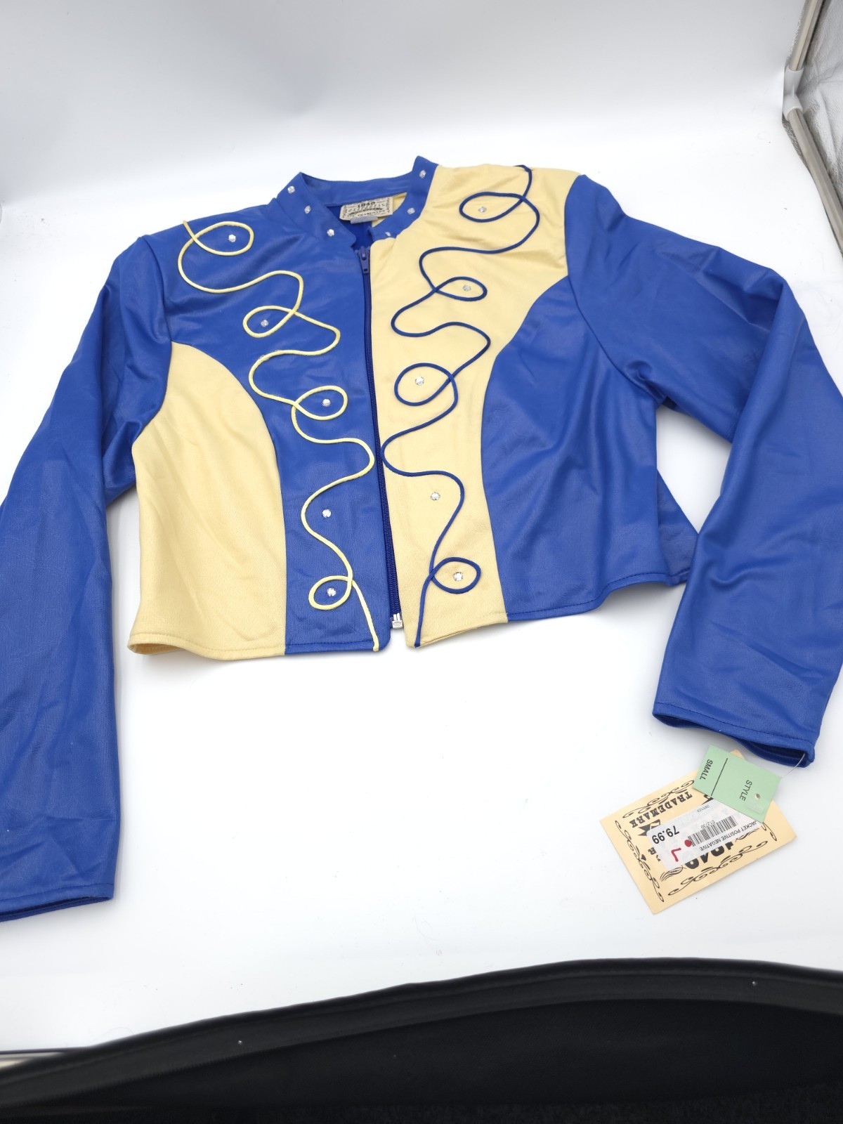 1849 Authentic Ranchwear Western Show Jacket Blue Yellow Rhinestone Small USA
