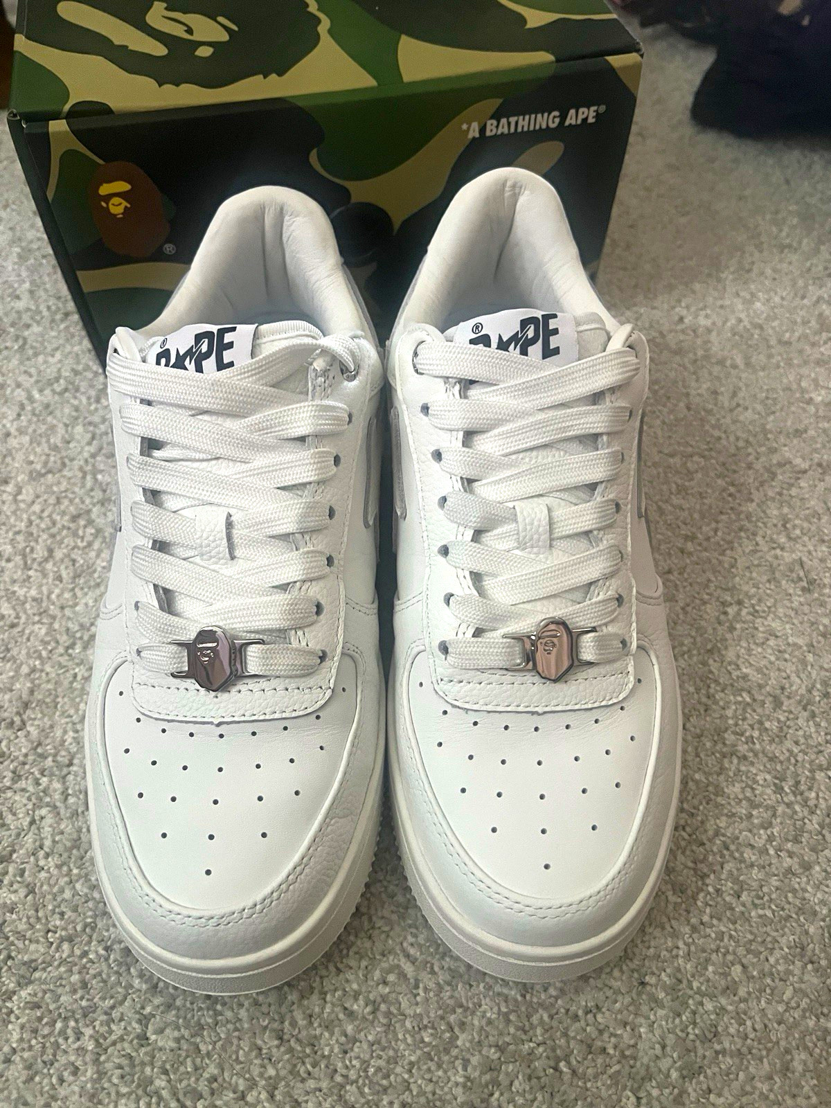 A Bathing Ape BAPE Ape Head Logo Low Top Lace-Up Athletic Sneaker White