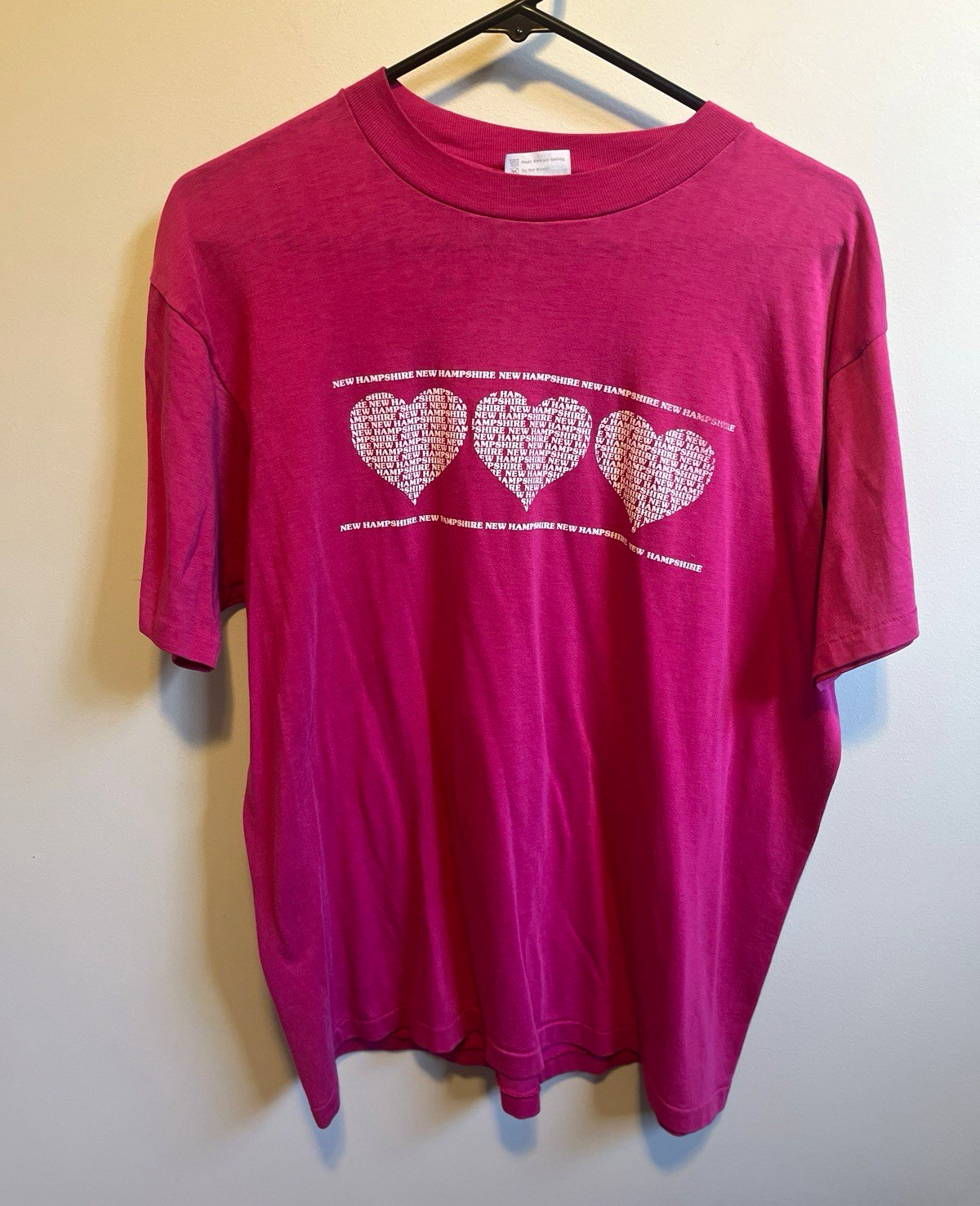 Vintage Single Stitch Pink New Hampshire Heart Graphic Crew Neck T-Shirt XL
