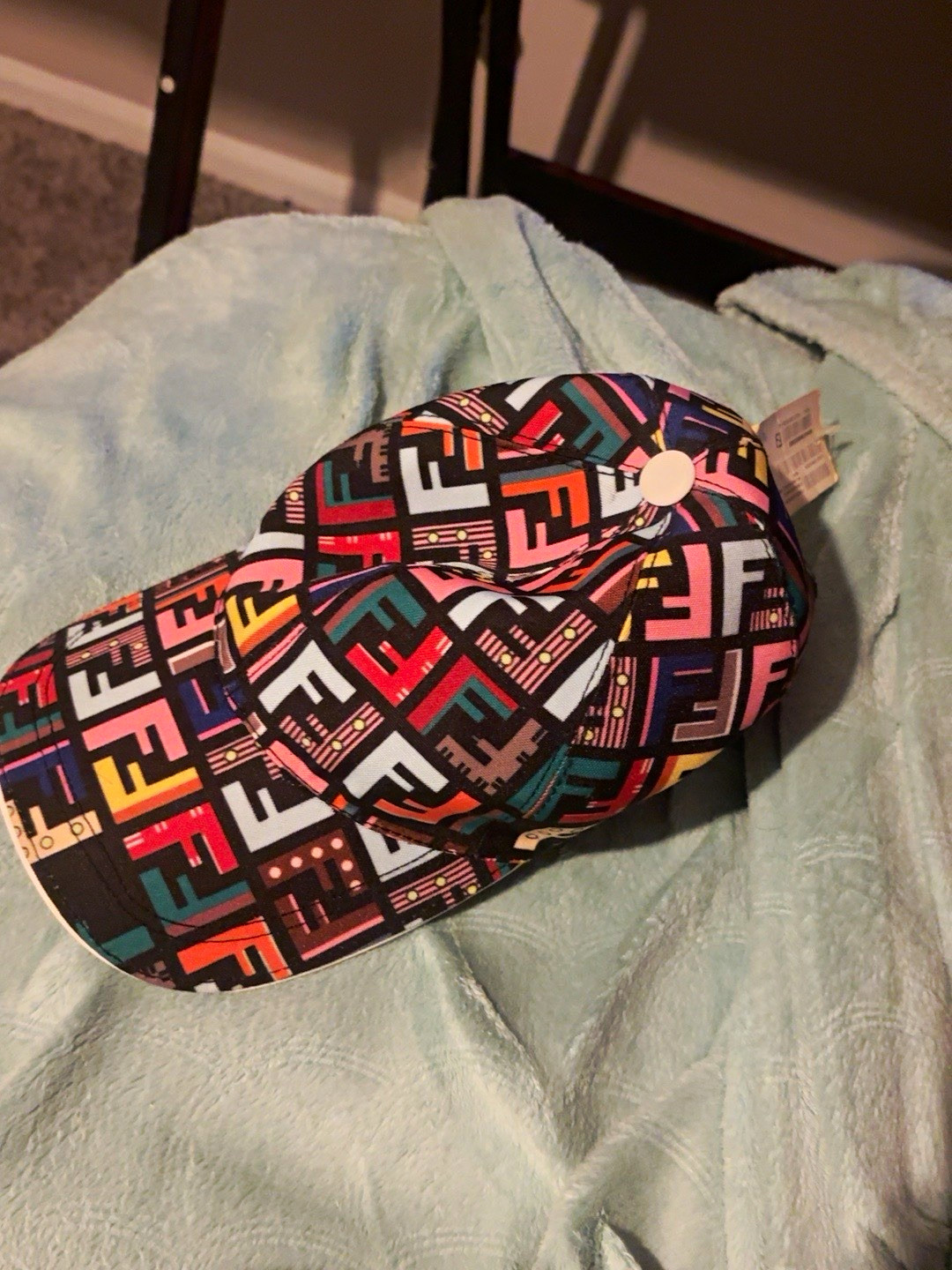 Fendi Geometric Pattern Multicolor Baseball Cap Hat Unisex Adults Size L