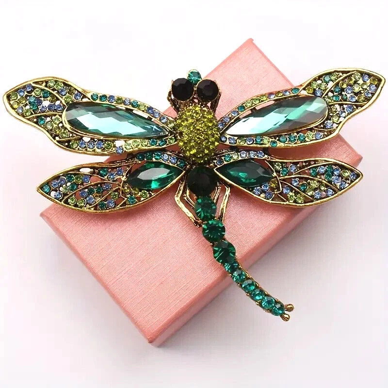 Vintage Green Rhinestone Dragonfly Brooch Pin Fashion Gift Men Women New