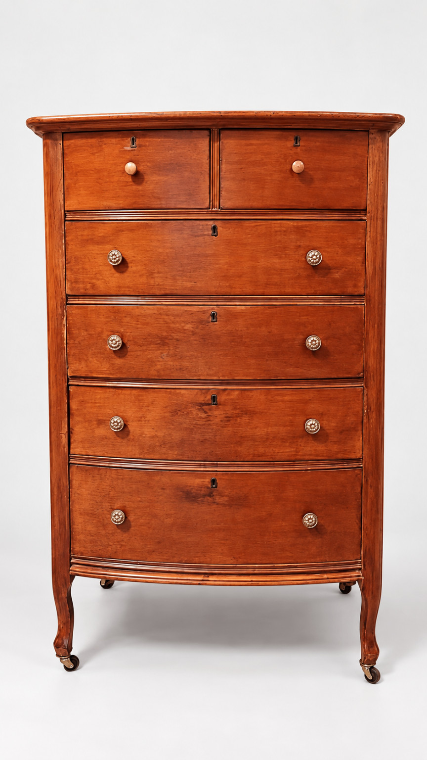 Antique Wood Chest of Drawers 6 Drawer Bowed Front Casters Federal Style Dresser Antique Wood Chest of Drawers 6 Drawer Bowed Front Casters Federal Style Dresser