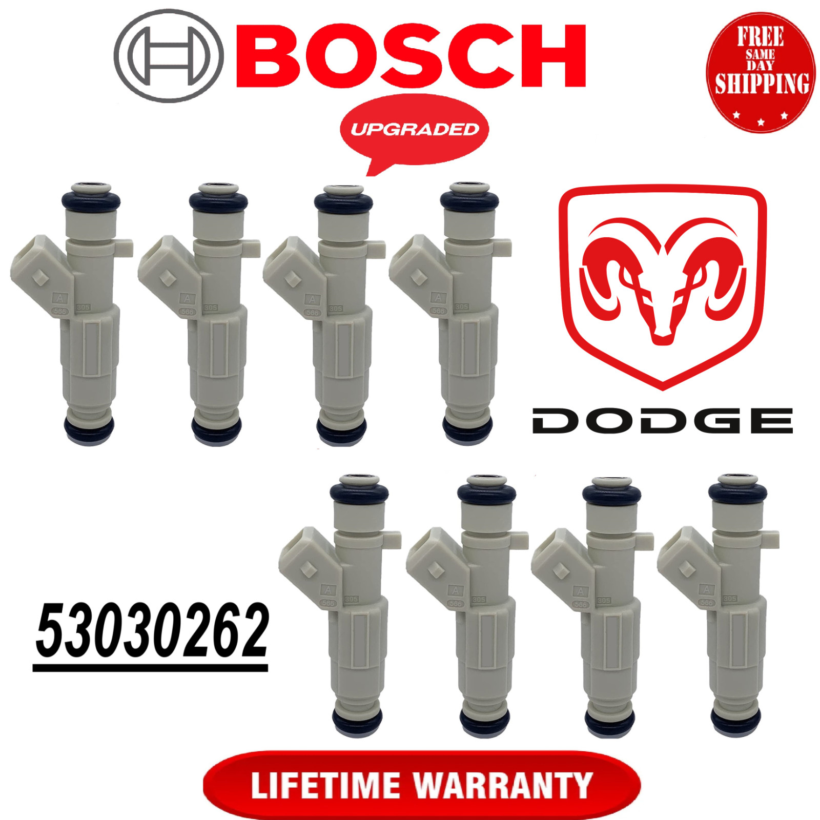 HP+TORQUE UPGRADE OEM BOSCH x8 32LB Fuel Injectors for 92-95 DODGE 5.2 5.9