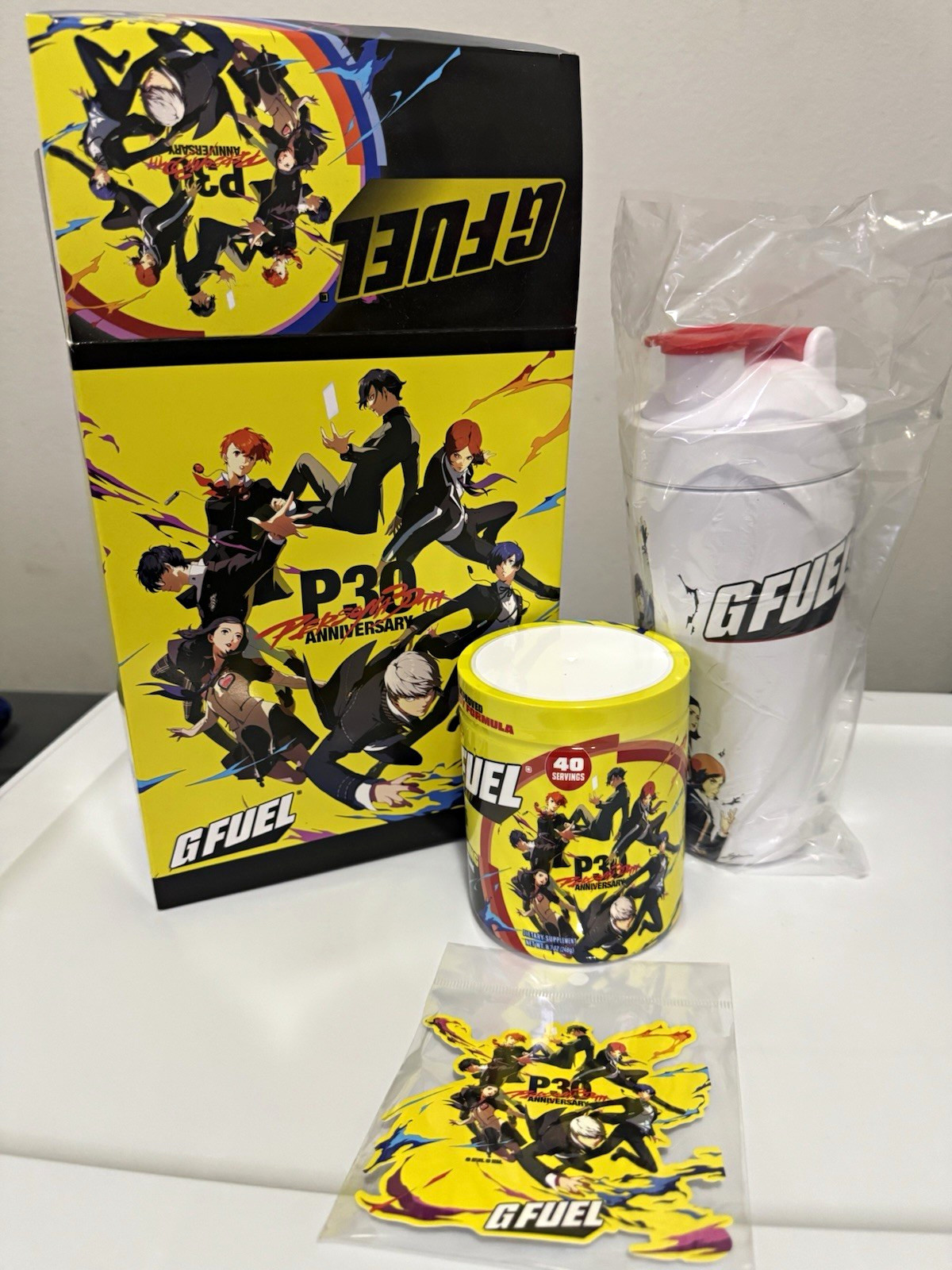G FUEL Persona 30th Anniversary Powder Energy Tub 40 Servings w/ Shaker +Sticker