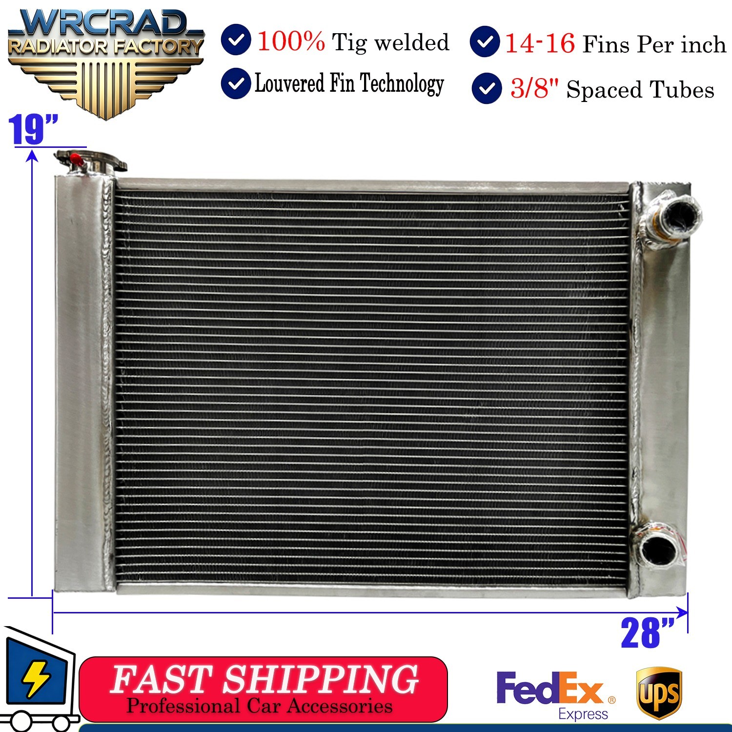 2 Rows Universal Full Aluminum Radiator For Chevy SBC 350 Double Pass 28