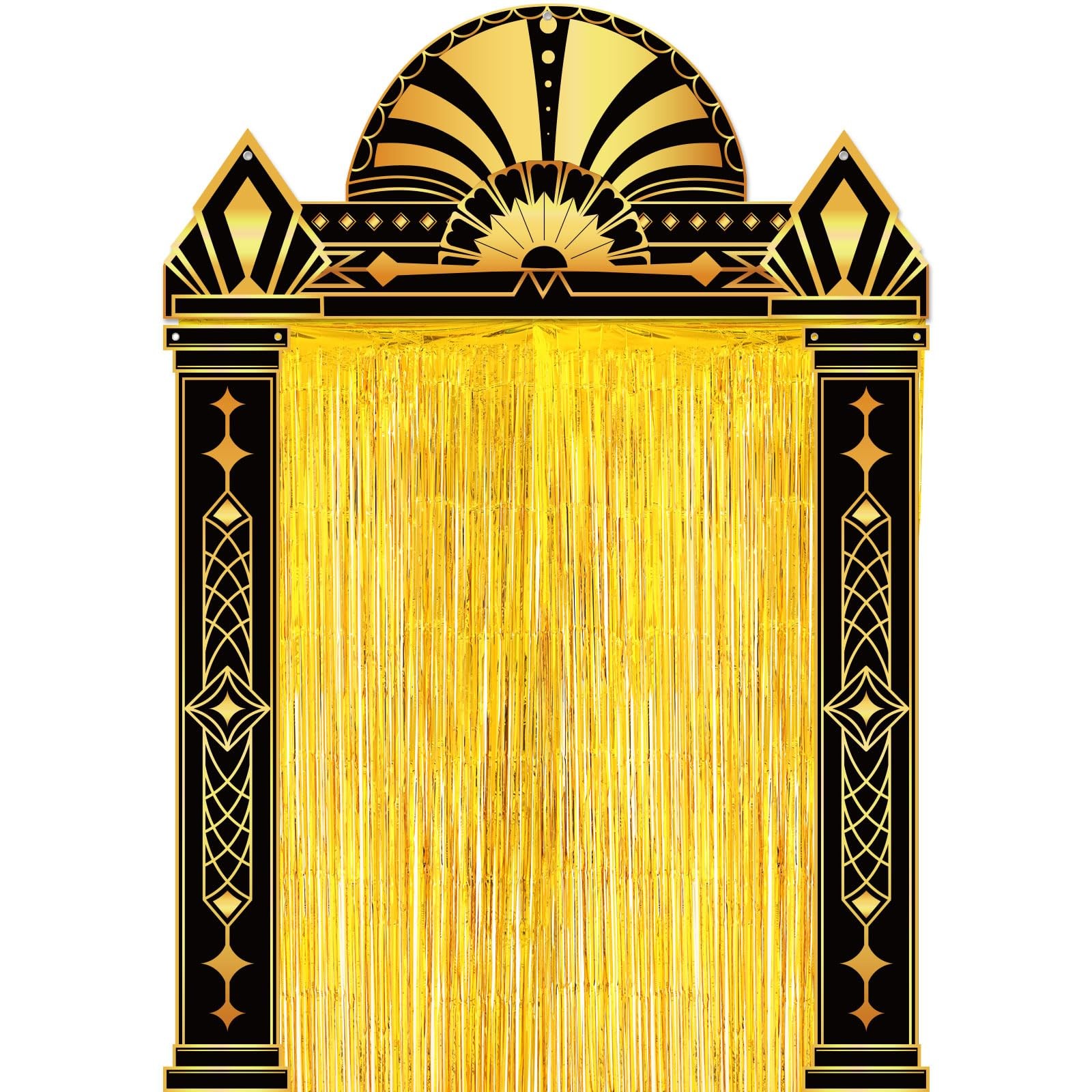 Peryiter 5 Pcs 1920s Party Decorations with Gold Foil Curtain Backdrop
