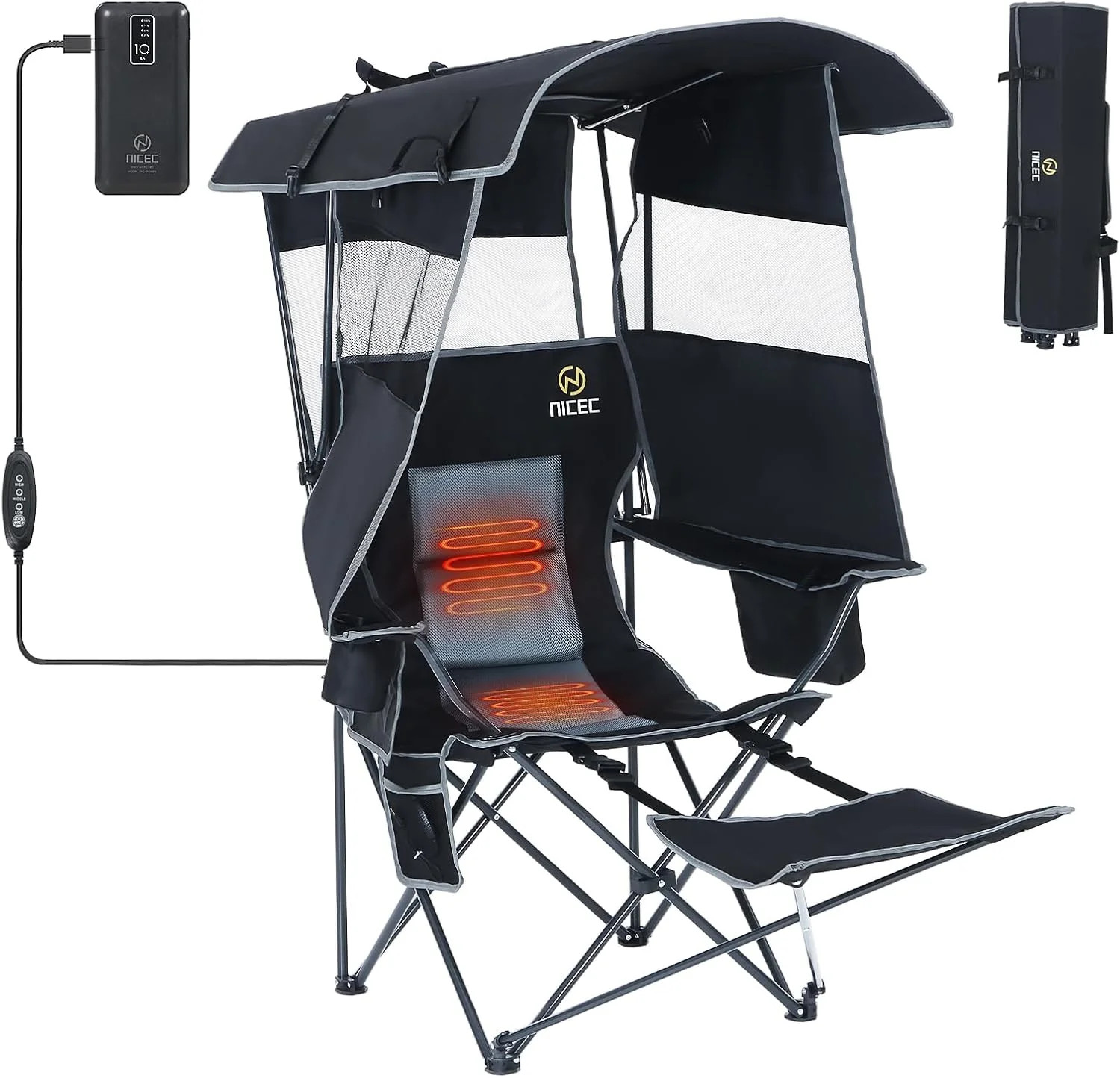 Nice C Heated Camping Chair, Folding Canopy Umbrella Chair (1 Pack) | Heated Out Nice C Heated Camping Chair, Folding Canopy Umbrella Chair (1 Pack) | Heated Out